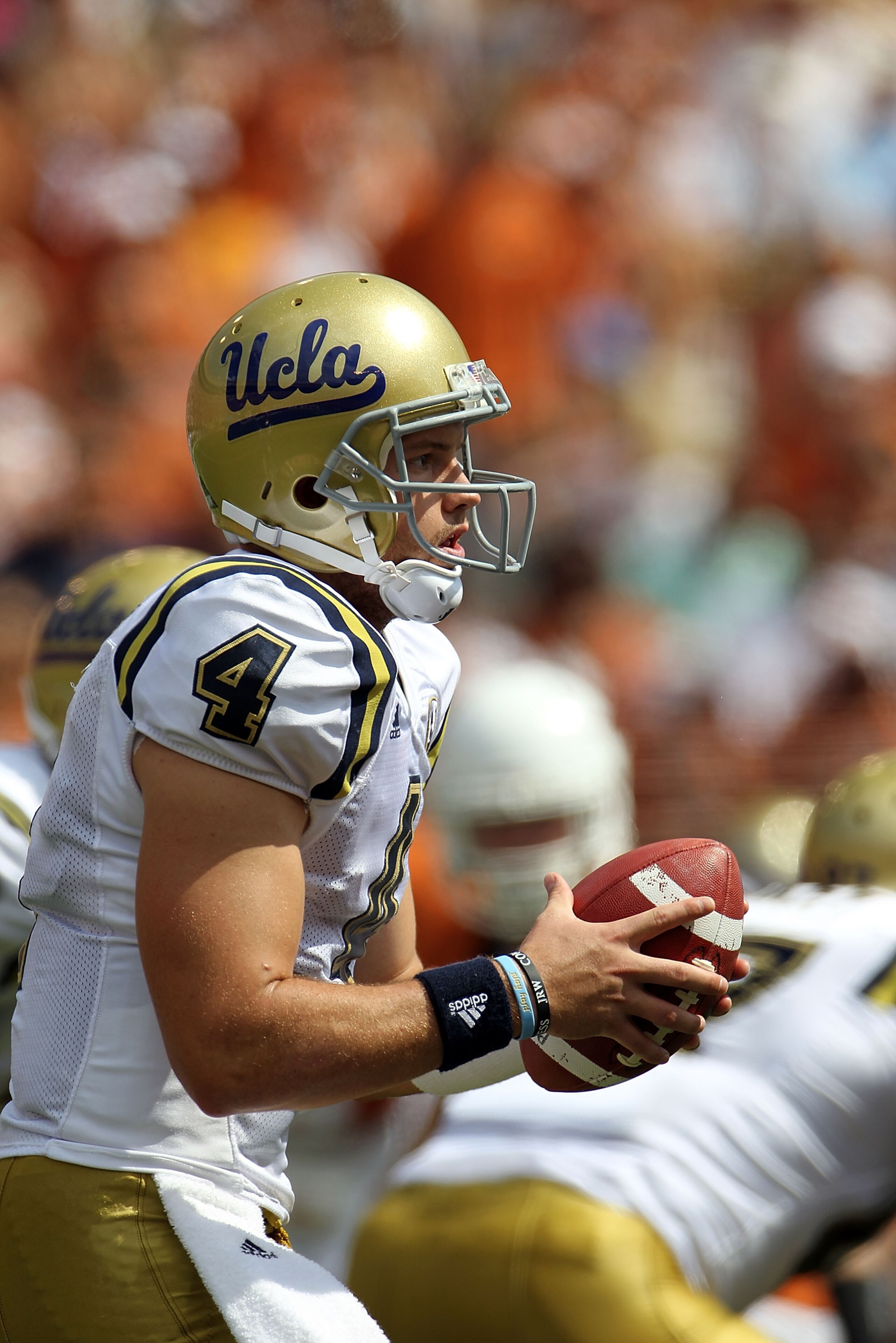 AUSTIN, TX - SEPTEMBER 25:  Quarterback Kevin Prince #4 of the UCLA Bruins at Darrell K Royal-Texas Memorial Stadium on September 25, 2010 in Austin, Texas.  (Photo by Ronald Martinez/Getty Images)