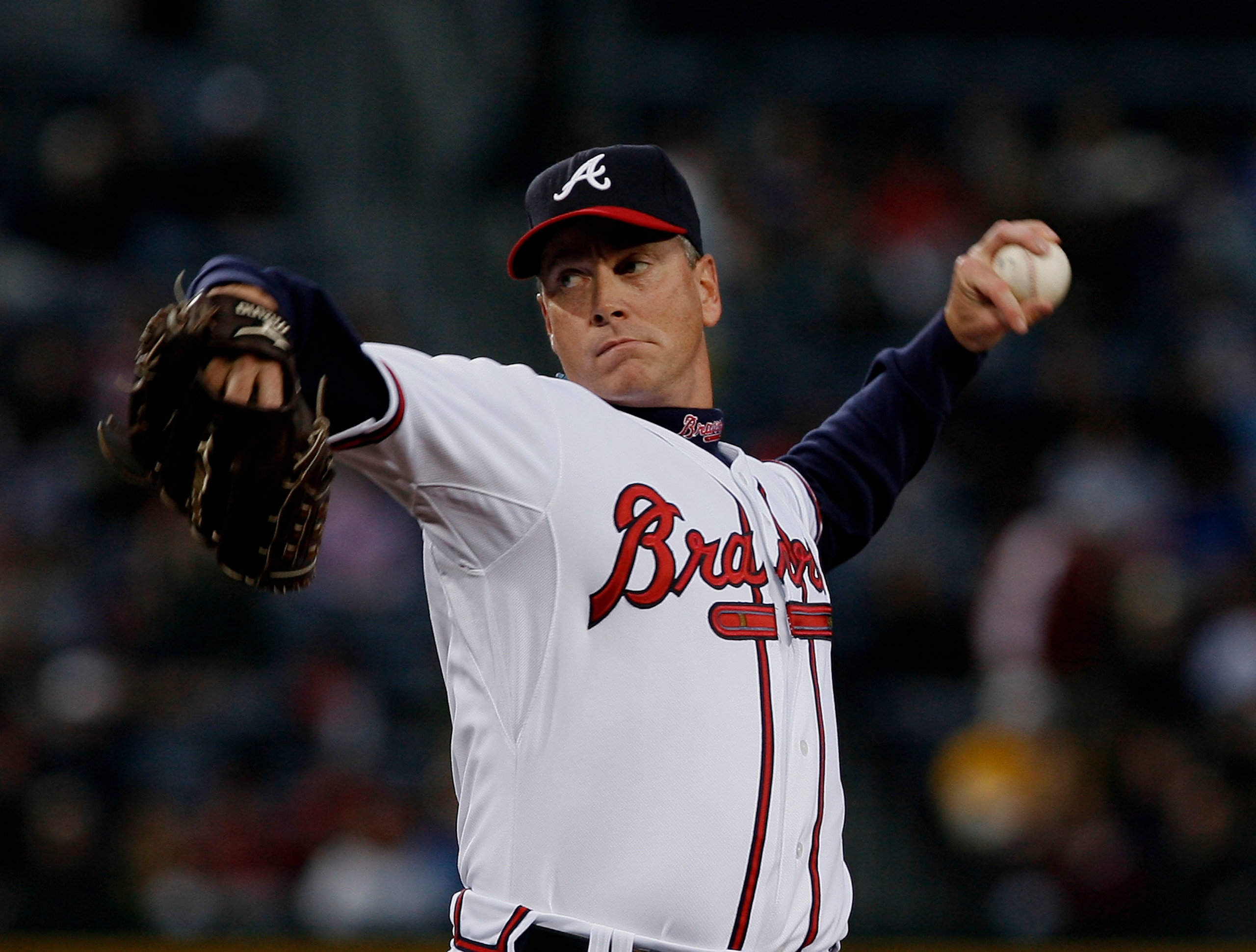 ATLANTA - MARCH 31: Pitcher Tom Glavine #47 of the Atlanta Braves throws a pitch during the game against the Pittsburgh Pirates at Turner Field March 31, 2008 in Atlanta, Georgia.  (Photo by Mike Zarrilli/Getty Images)