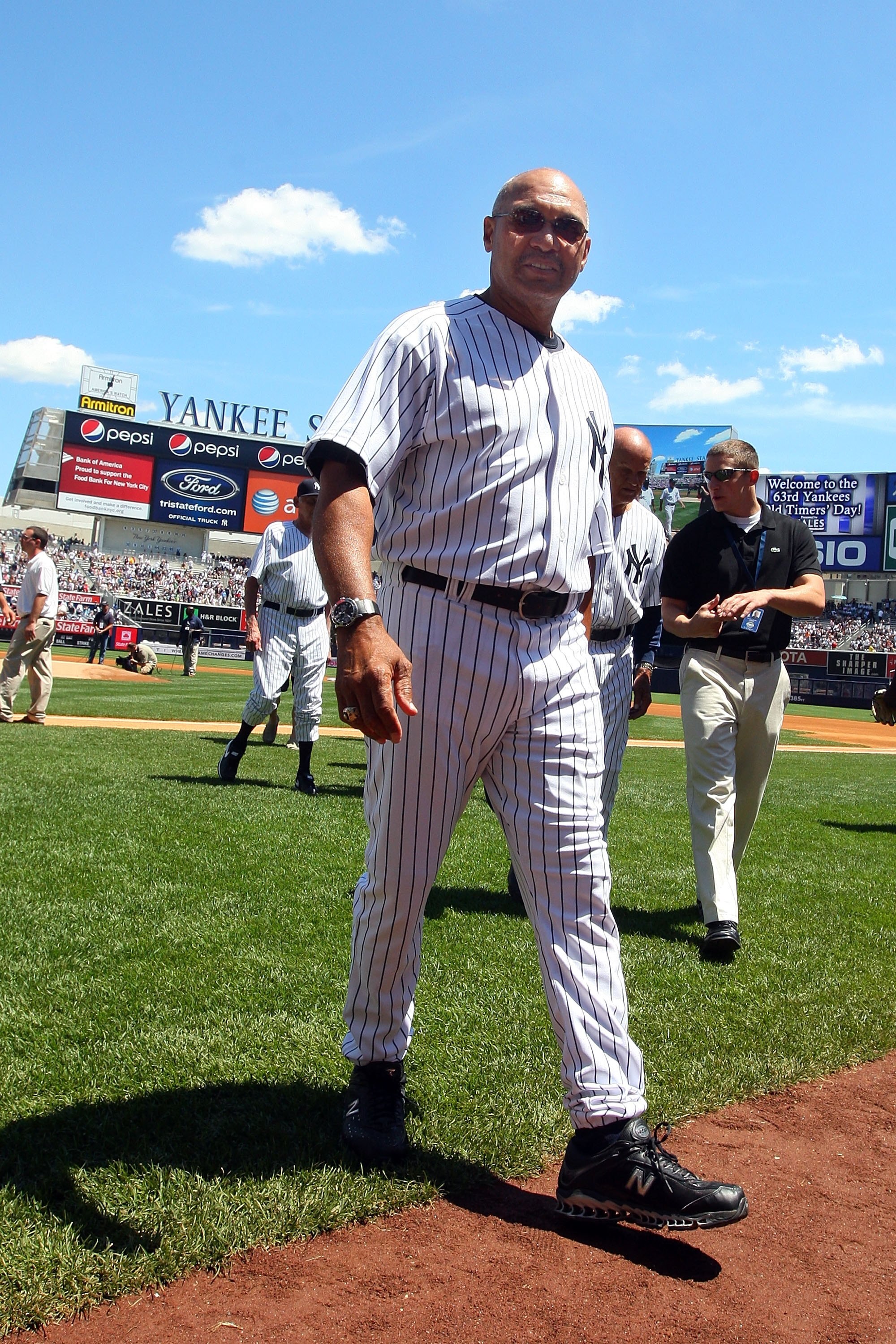 NEW YORK - JULY 19:  New York Yankees Hall of Famer Reggie Jackson looks on during the teams 63rd Old Timers Day before the game against the Detroit Tigers on July 19, 2009 at Yankee Stadium in the Bronx borough of New York City.  (Photo by Jim McIsaac/Ge