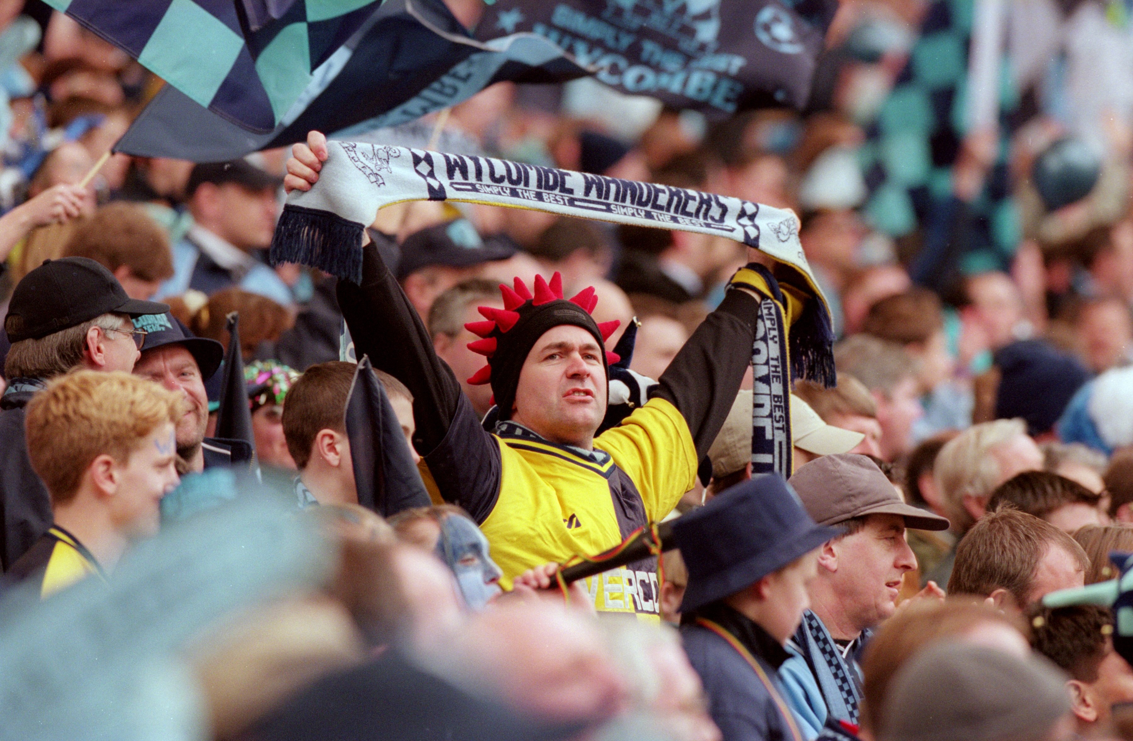 8 Apr 2001:  Wycombe Wanderers fans during the AXA sponsored FA Cup Semi-Final match against Liverpool played at Villa Park, in Birmingham, England. Liverpool won the match 2-1. \ Mandatory Credit: Allsport UK /Allsport