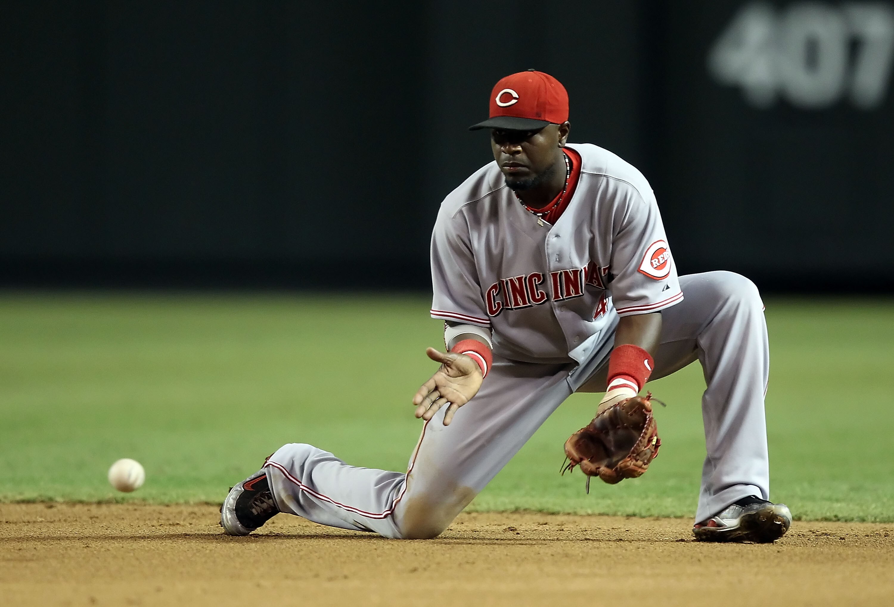 PHOENIX - AUGUST 18:  Infielder Brandon Phillips #4 of the Cincinnati Reds in action during the Major League Baseball game against the Arizona Diamondbacks at Chase Field on August 18, 2010 in Phoenix, Arizona.  The Reds defeated the Diamondbacks 11-7.  (