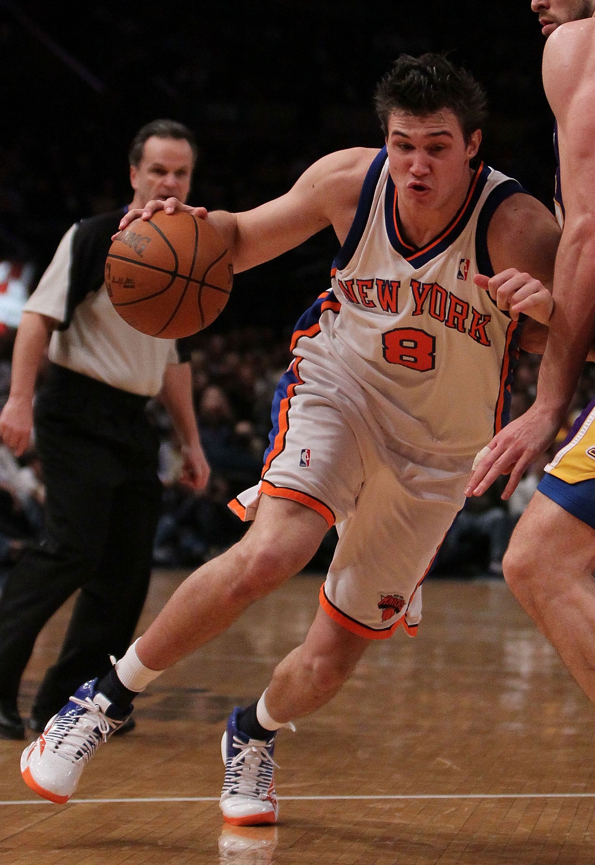 NEW YORK - JANUARY 22:  Danilo Gallinari #8 of the New York Knicks in action against the Los Angeles Lakers during their game at Madison Square Garden on January 22, 2010 in New York, New York.  NOTE TO USER: User expressly acknowledges and agrees that, b