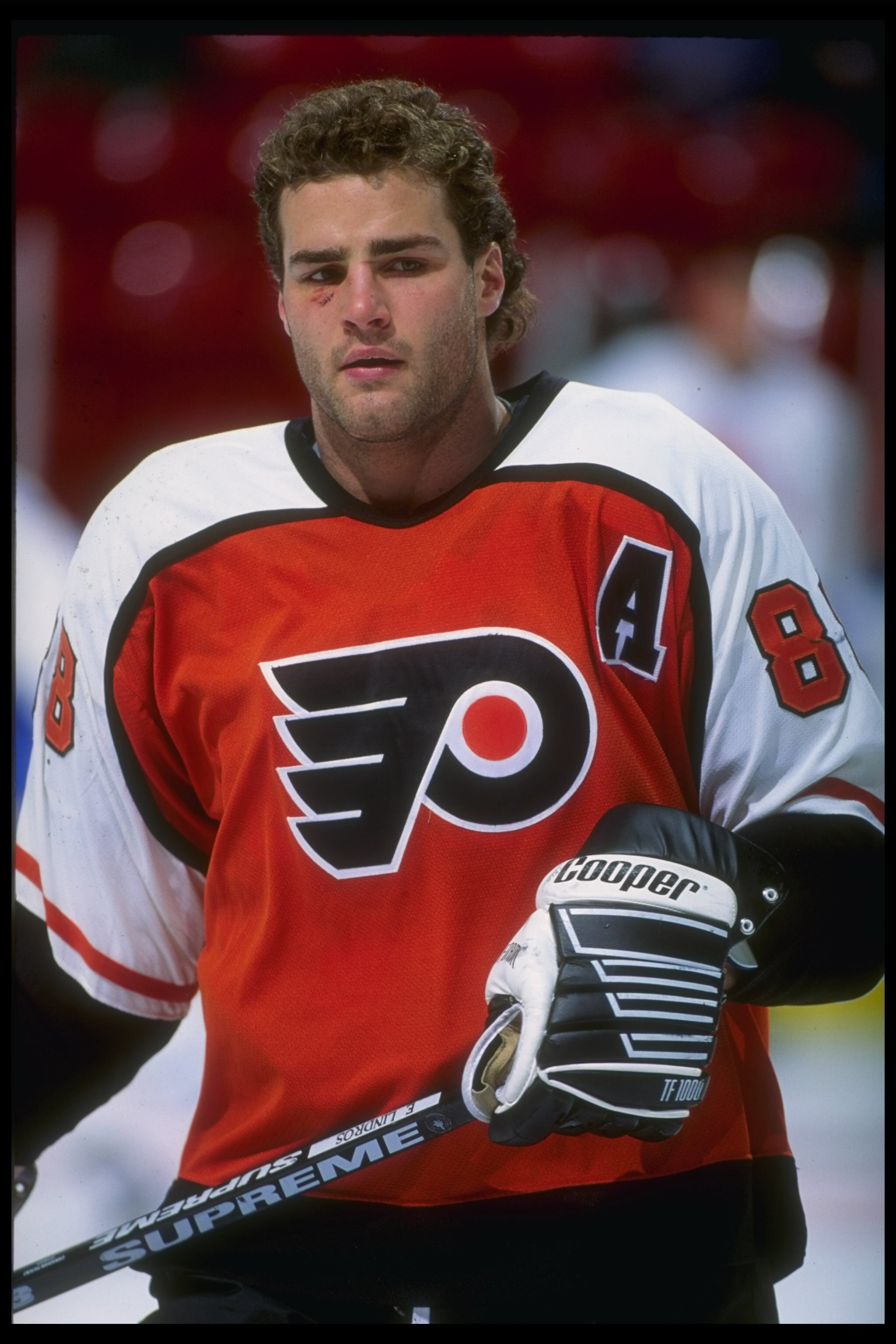 1993-1994:  Center Eric Lindros of the Philadelphia Flyers looks on during a game against the Montreal Canadiens at the Montreal Forum in Montreal, Quebec. Mandatory Credit: Robert Laberge  /Allsport