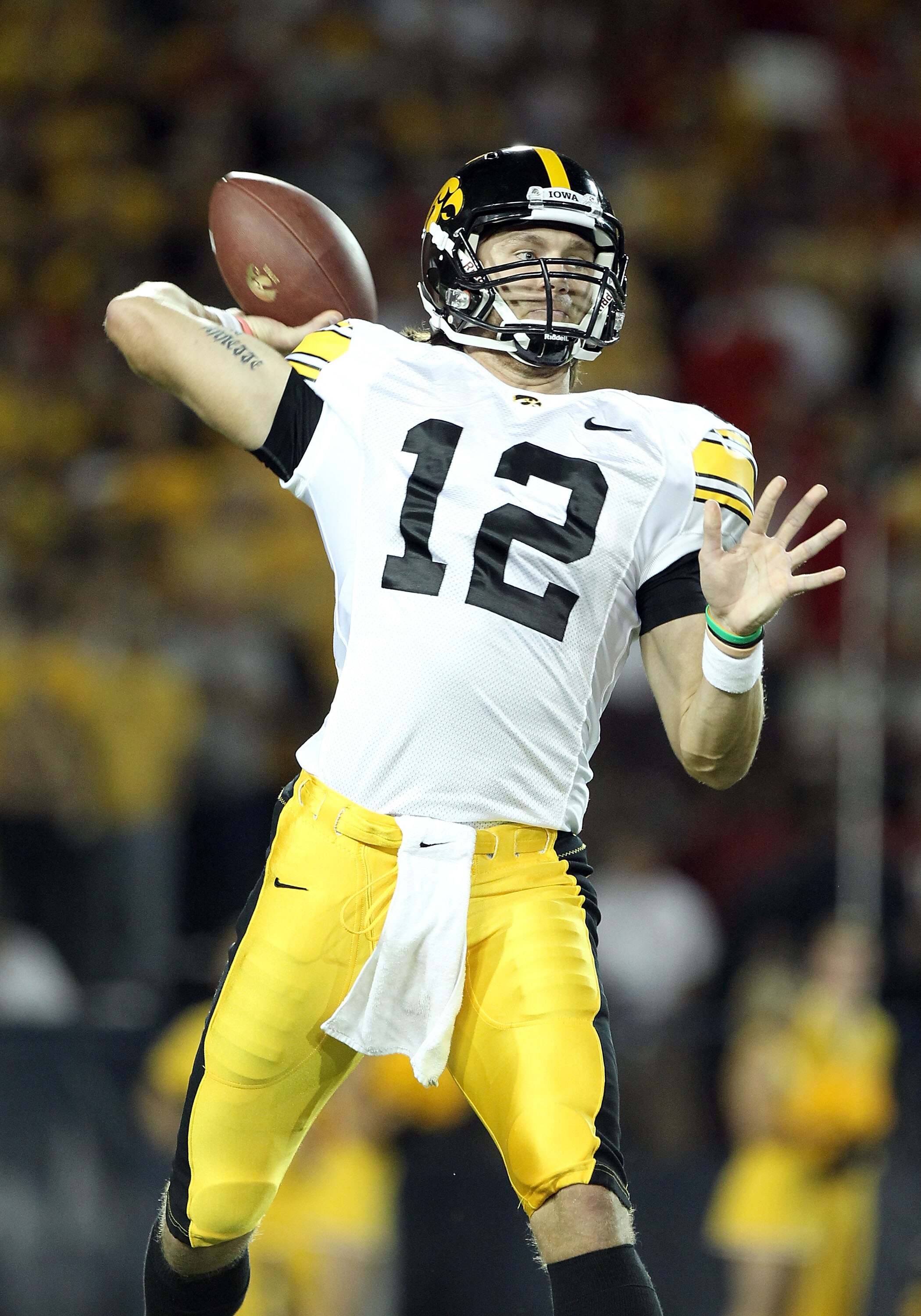TUCSON, AZ - SEPTEMBER 18:  Quarterback Ricky Stanzi #12 of the Iowa Hawkeyes in action during the college football game against the Arizona Wildcats at Arizona Stadium on September 18, 2010 in Tucson, Arizona.  The Wildcats defeated the Hawkeyes 34-27.