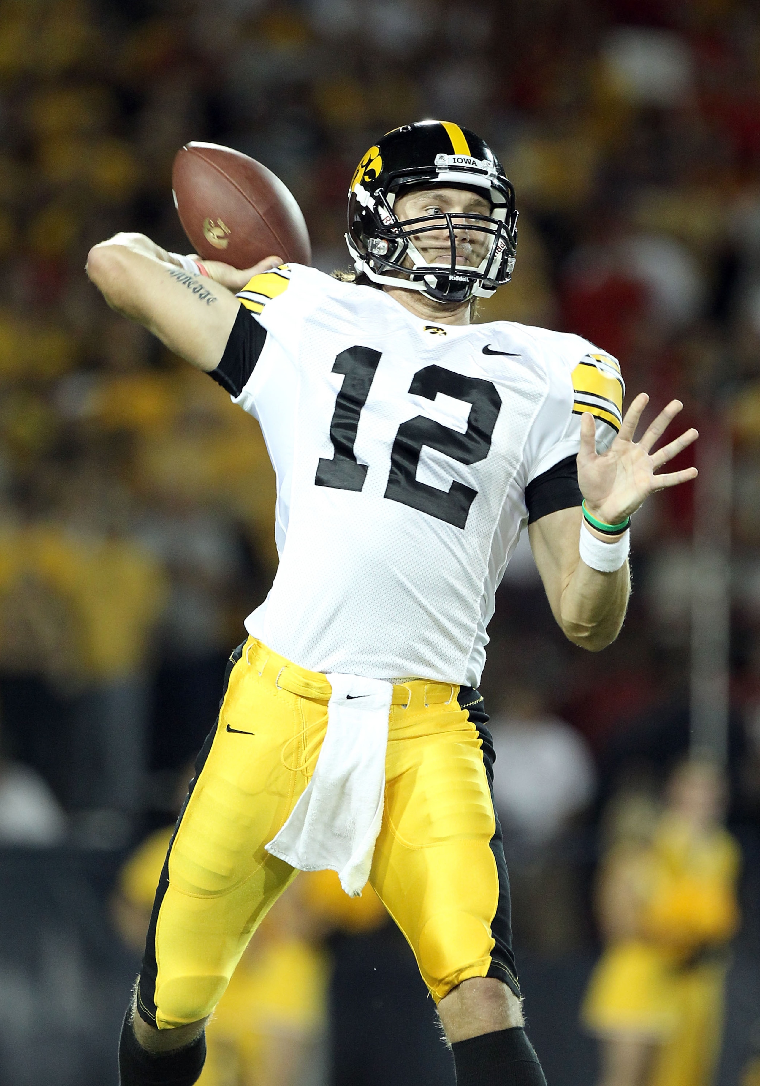 TUCSON, AZ - SEPTEMBER 18:  Quarterback Ricky Stanzi #12 of the Iowa Hawkeyes in action during the college football game against the Arizona Wildcats at Arizona Stadium on September 18, 2010 in Tucson, Arizona.  The Wildcats defeated the Hawkeyes 34-27.