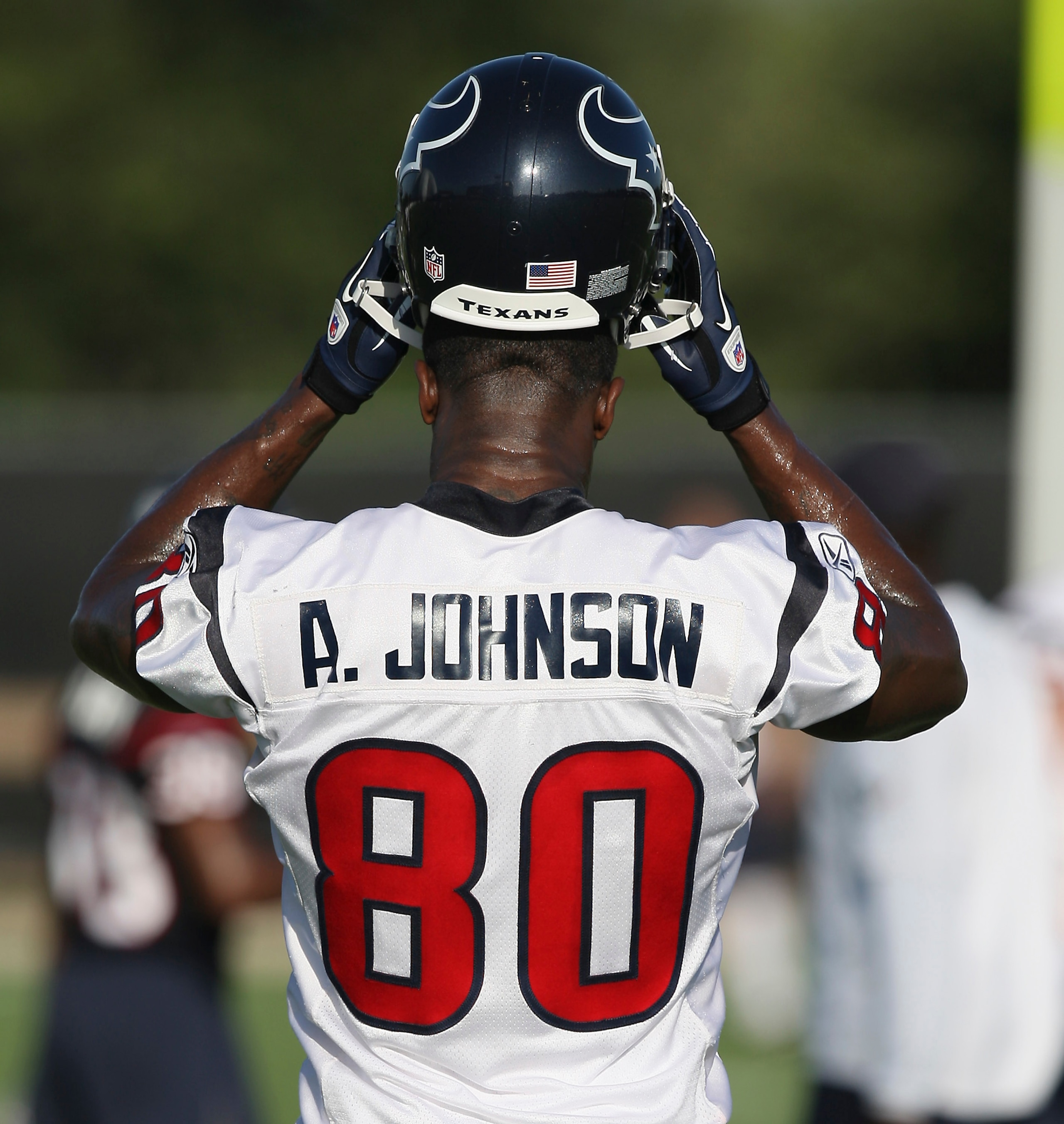 HOUSTON - JULY 30:  Wide receiver Andre Johnson #80 of the Houston Texans participates in the team's first NFL traiing camp practice of the season at Reliant Park on July 30, 2010 in Houston, Texas.  (Photo by Bob Levey/Getty Images)