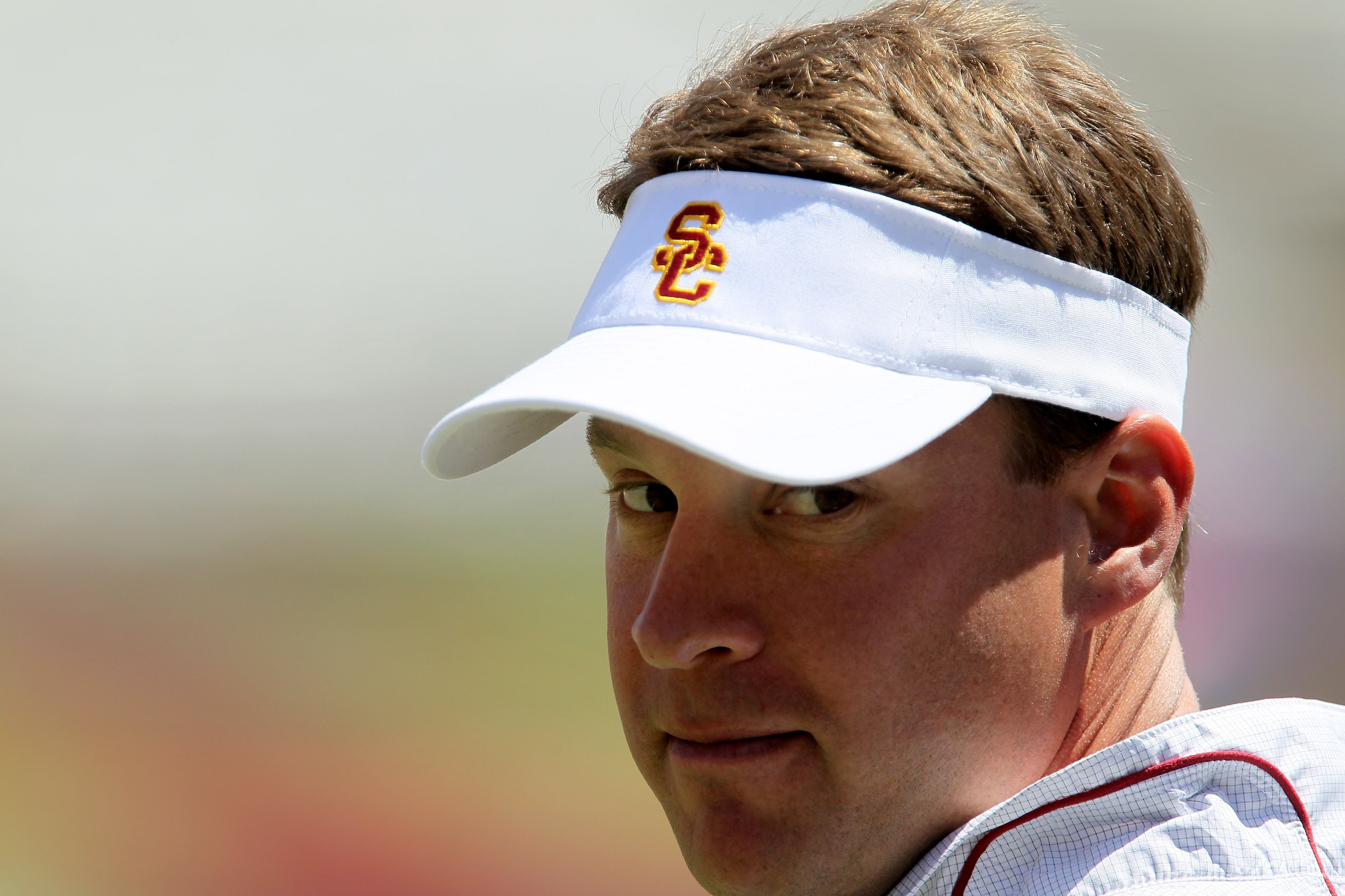 LOS ANGELES, CA - MAY 01:  Head coach Lane Kiffin looks on during the  USC Trojans spring game on  May 1, 2010 at the Los Angeles Memorial Coliseum in Los Angeles, California.  (Photo by Stephen Dunn/Getty Images)