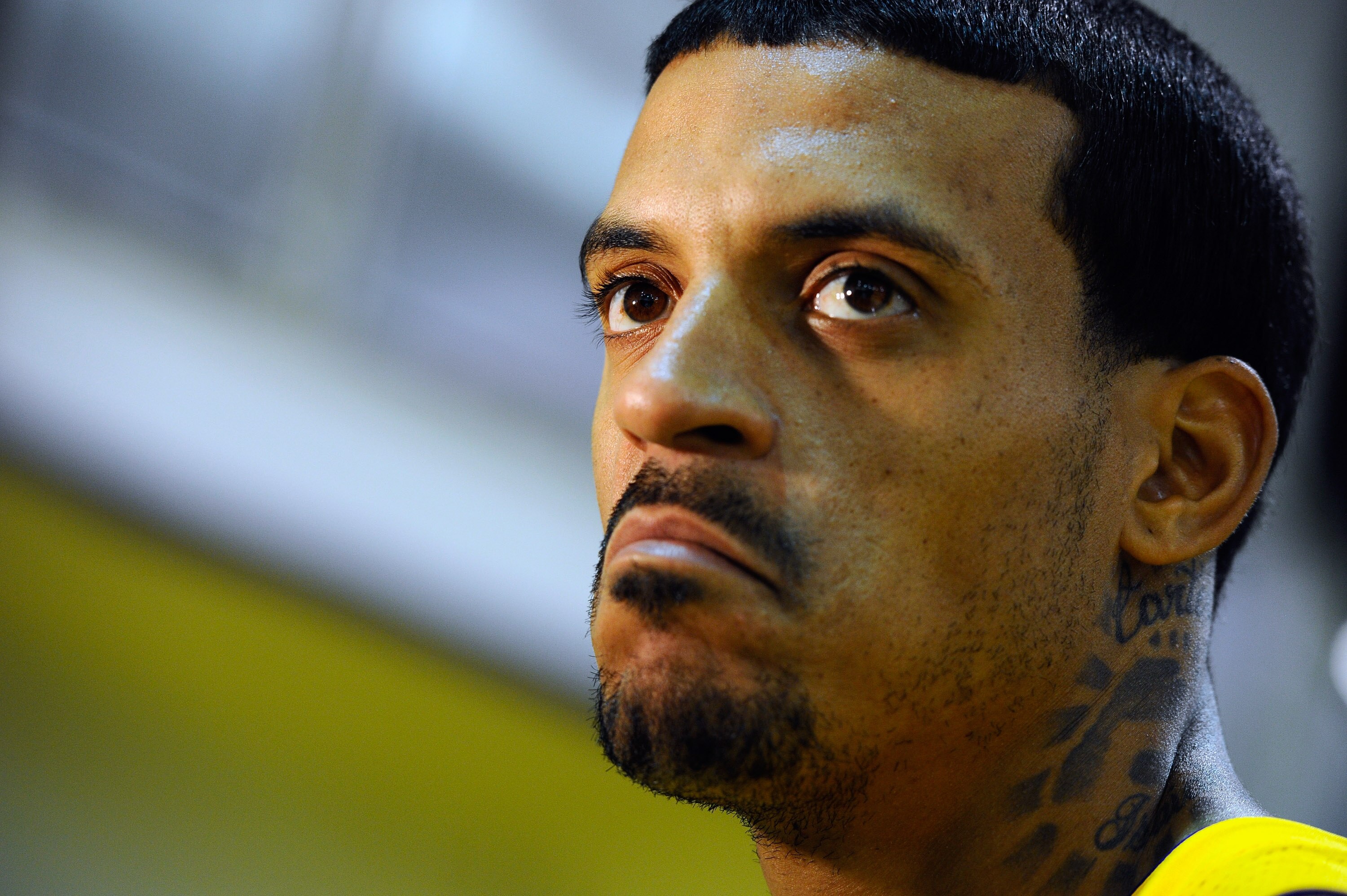 EL SEGUNDO, CA - SEPTEMBER 25: Matt Barnes #9 of the Los Angeles Lakers speaks during an interview  during Media Day at the Toyota Center on September 25, 2010 in El Segundo, California. NOTE TO USER: User expressly acknowledges and agrees that, by downlo