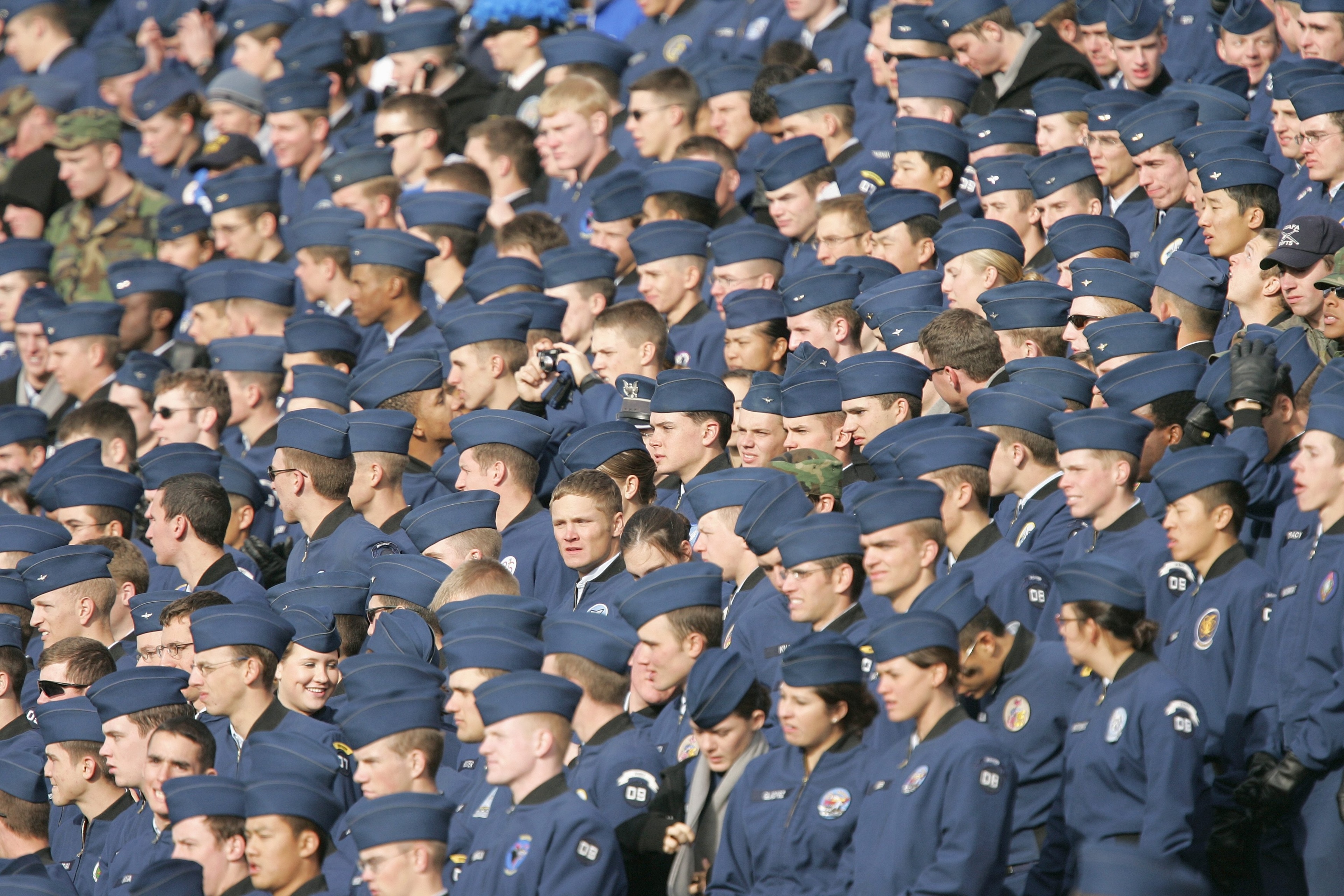 AIR FORCE ACADEMY, CO - NOVEMBER 11: Students of the Air Force Falcons watches the action during the game against of the Notre Dame Fighting Irish on November 11, 2006 at Falcon Stadium on the Air Force Academy near Colorado Springs, Colorado.  (Photo by