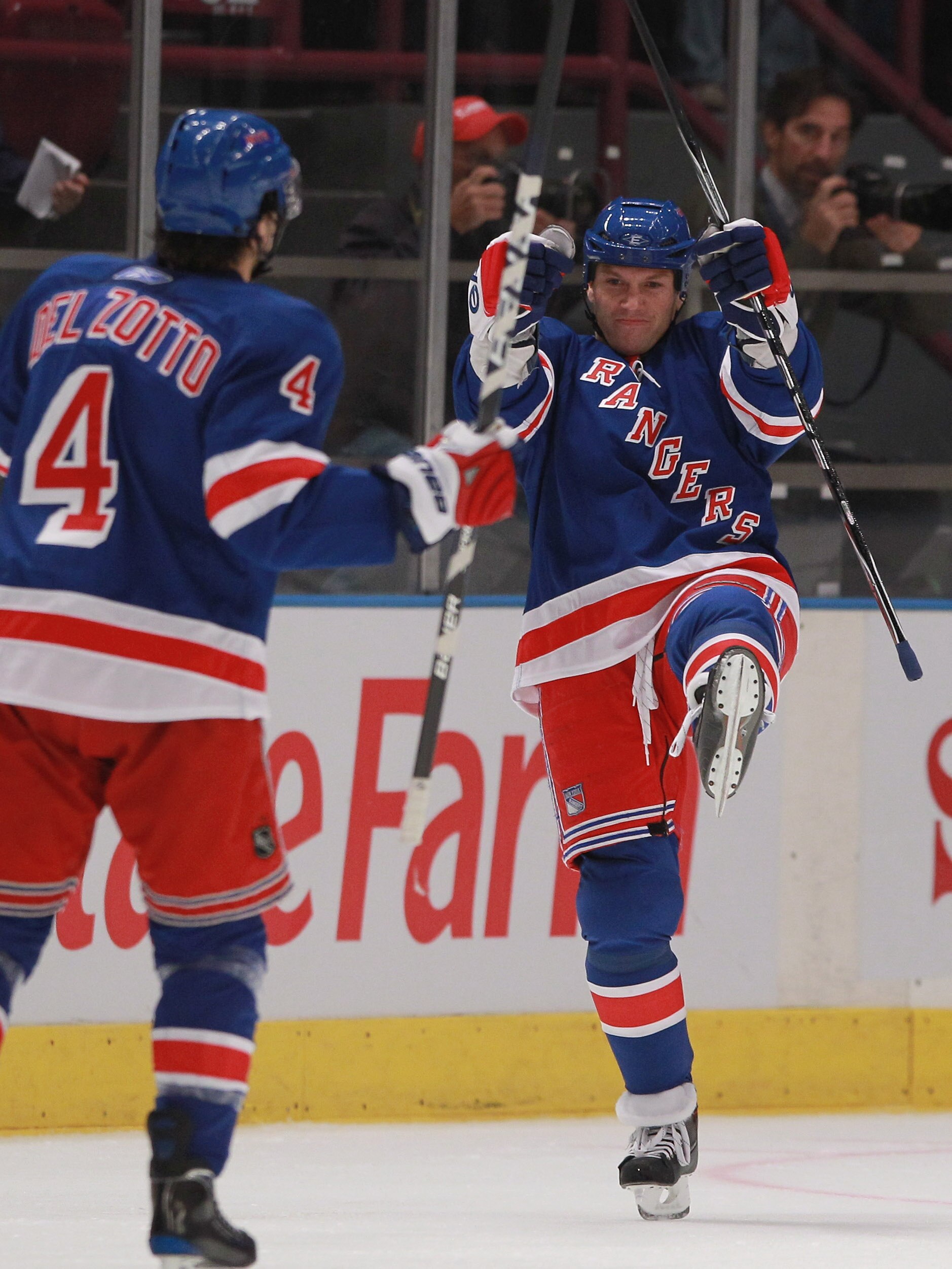 NEW YORK - SEPTEMBER 29:  Sean Avery #16 of the New York Rangers scores at 4:39 of the first period against the Detroit Red Wings at Madison Square Garden on September 29, 2010 in New York City.  (Photo by Bruce Bennett/Getty Images)