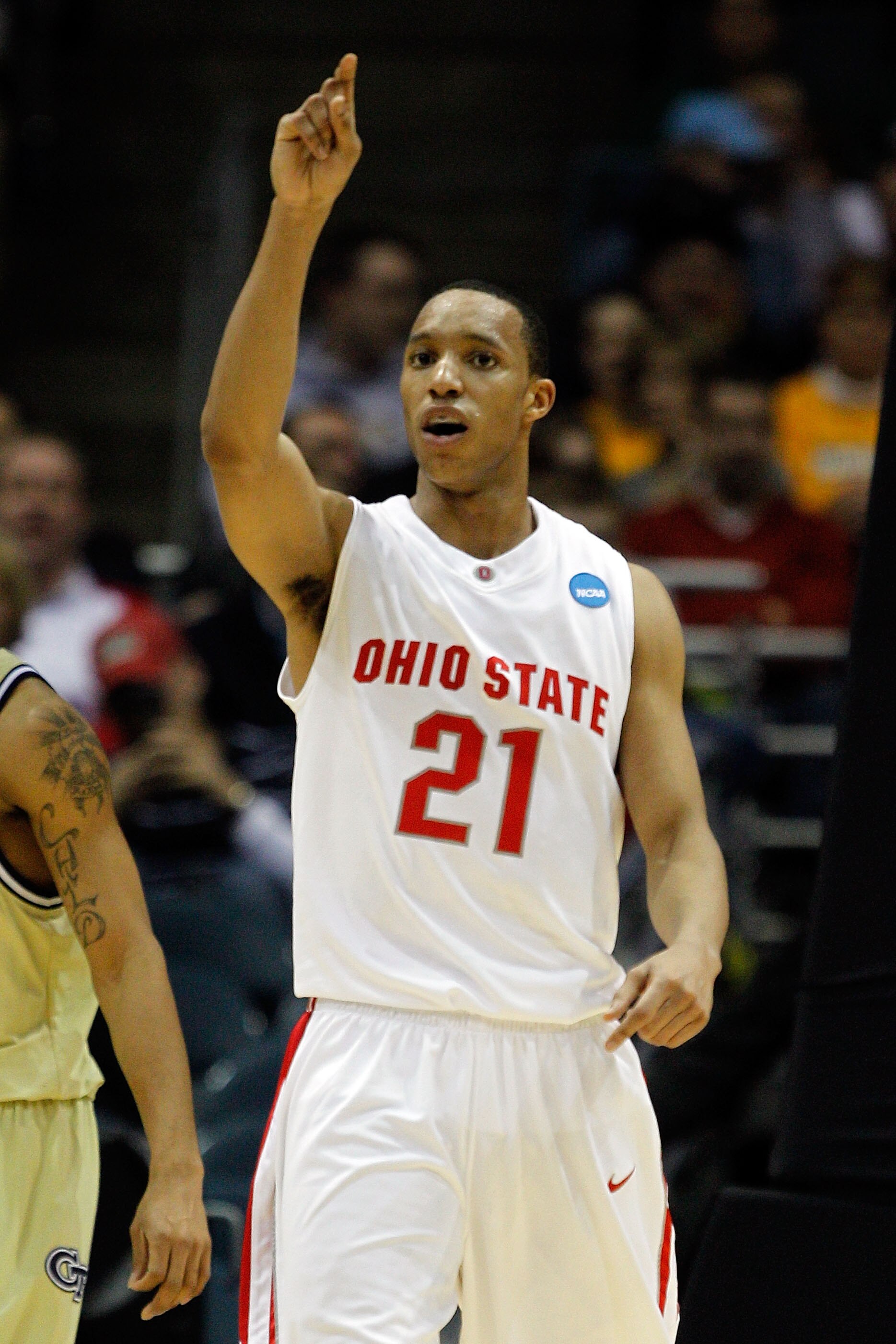 MILWAUKEE - MARCH 21:  Evan Turner #21 of the Ohio State Buckeyes reacts while taking on the Georgia Tech Yellow Jackets in the first half during the second round of the 2010 NCAA men's basketball tournament at the Bradley Center on March 21, 2010 in Milw
