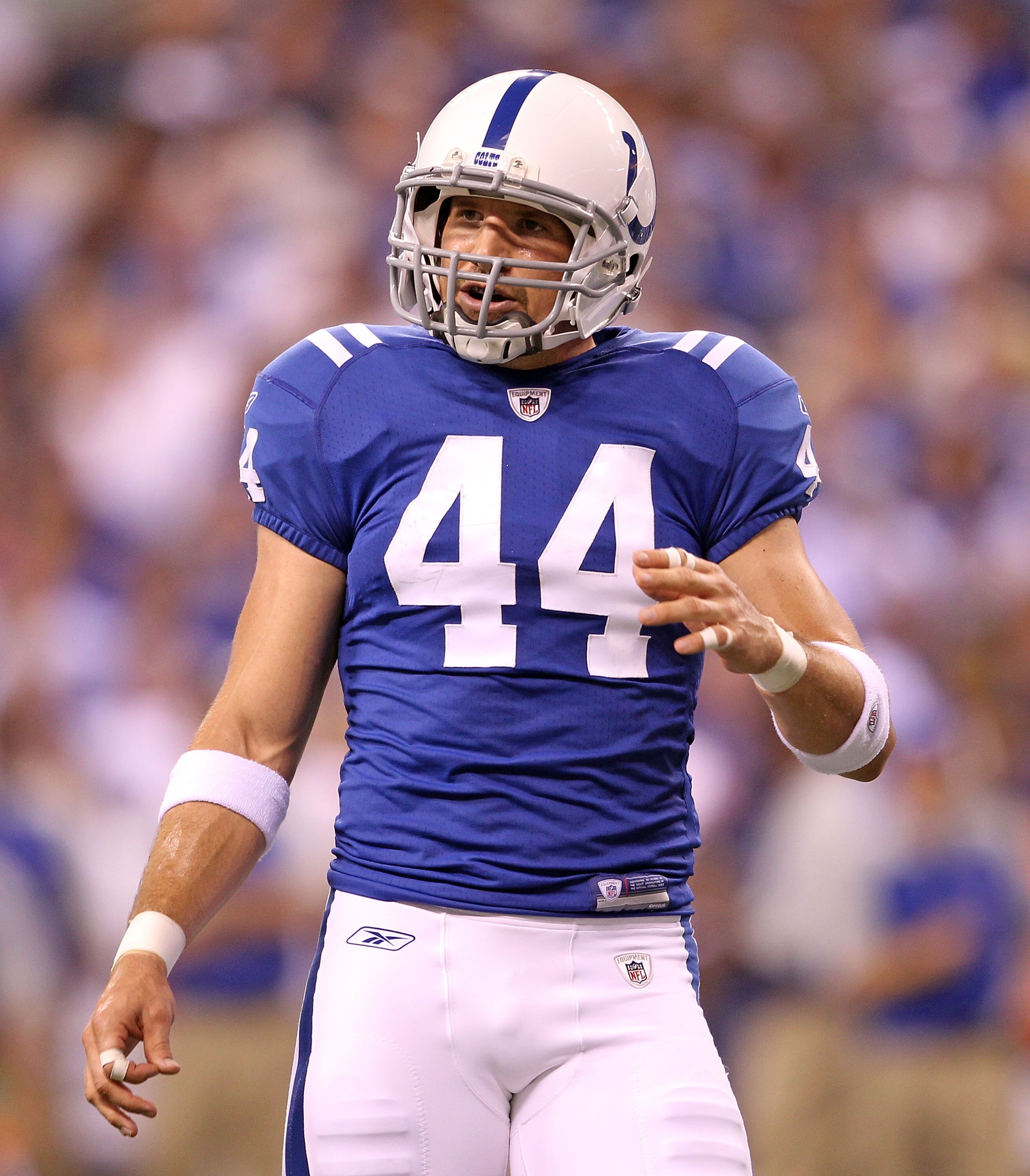 INDIANAPOLIS - SEPTEMBER 19:  Dallas Clark #44  of the Indianapolis Colts lines up during  the NFL game against the New York Giants  at Lucas Oil Stadium on September 19, 2010 in Indianapolis, Indiana.  (Photo by Andy Lyons/Getty Images)