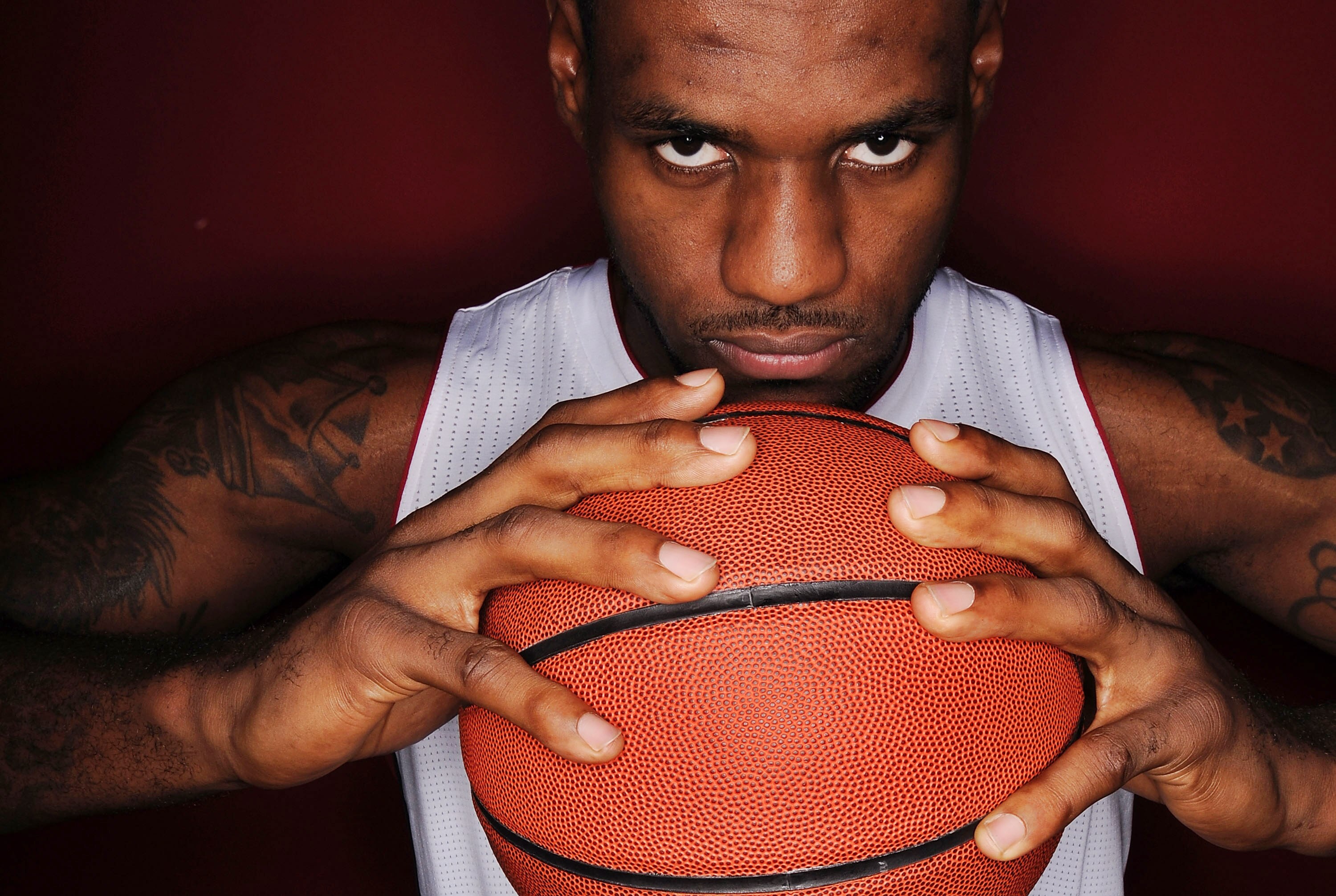 MIAMI - SEPTEMBER 27:  Forward LeBron James #6 of the Miami Heat pose for photos during media day at the Bank United Center on September 27, 2010 in Miami, Florida. NOTE TO USER: User expressly acknowledges and agrees that, by downloading and/or using thi