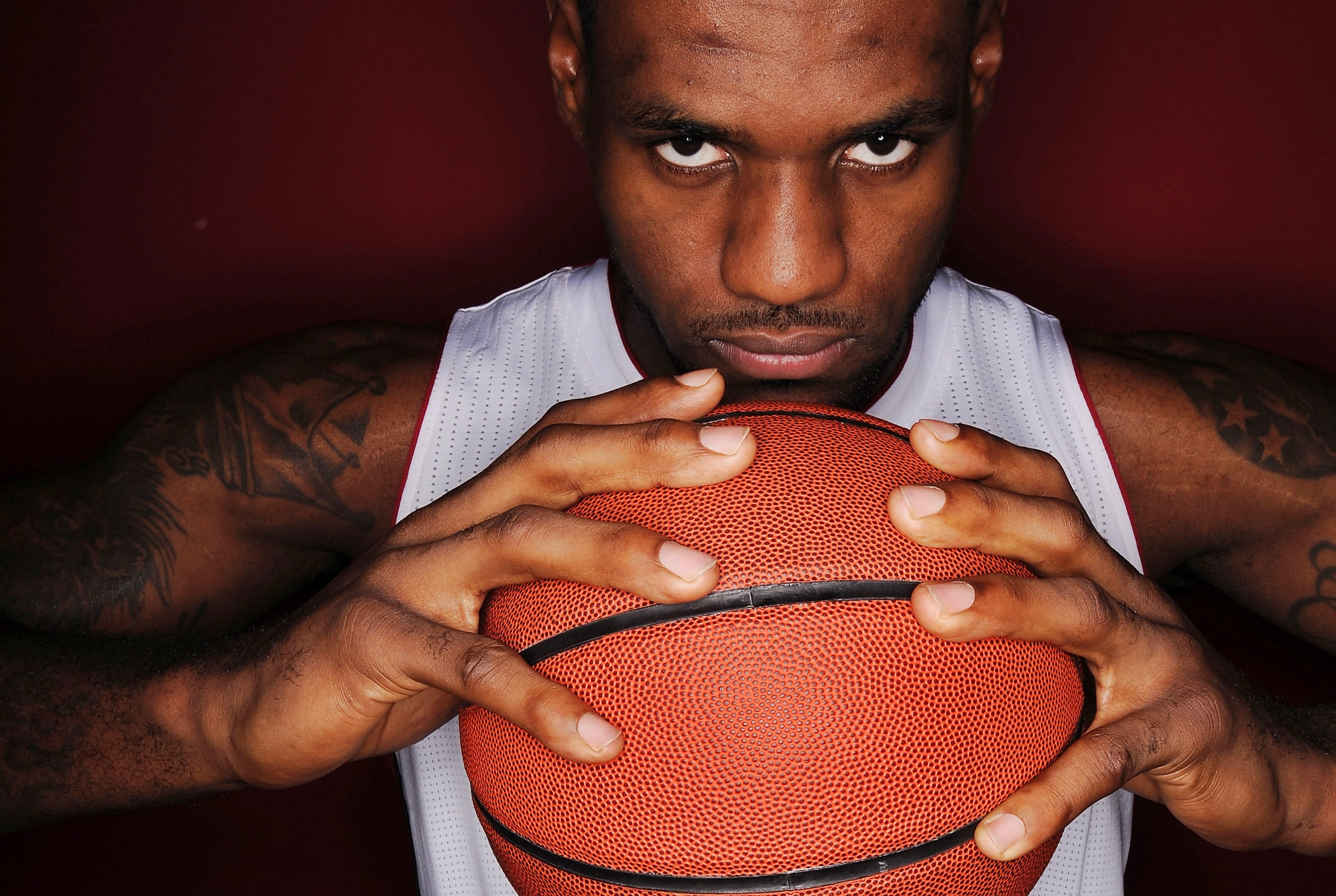 MIAMI - SEPTEMBER 27:  Forward LeBron James #6 of the Miami Heat pose for photos during media day at the Bank United Center on September 27, 2010 in Miami, Florida. NOTE TO USER: User expressly acknowledges and agrees that, by downloading and/or using thi