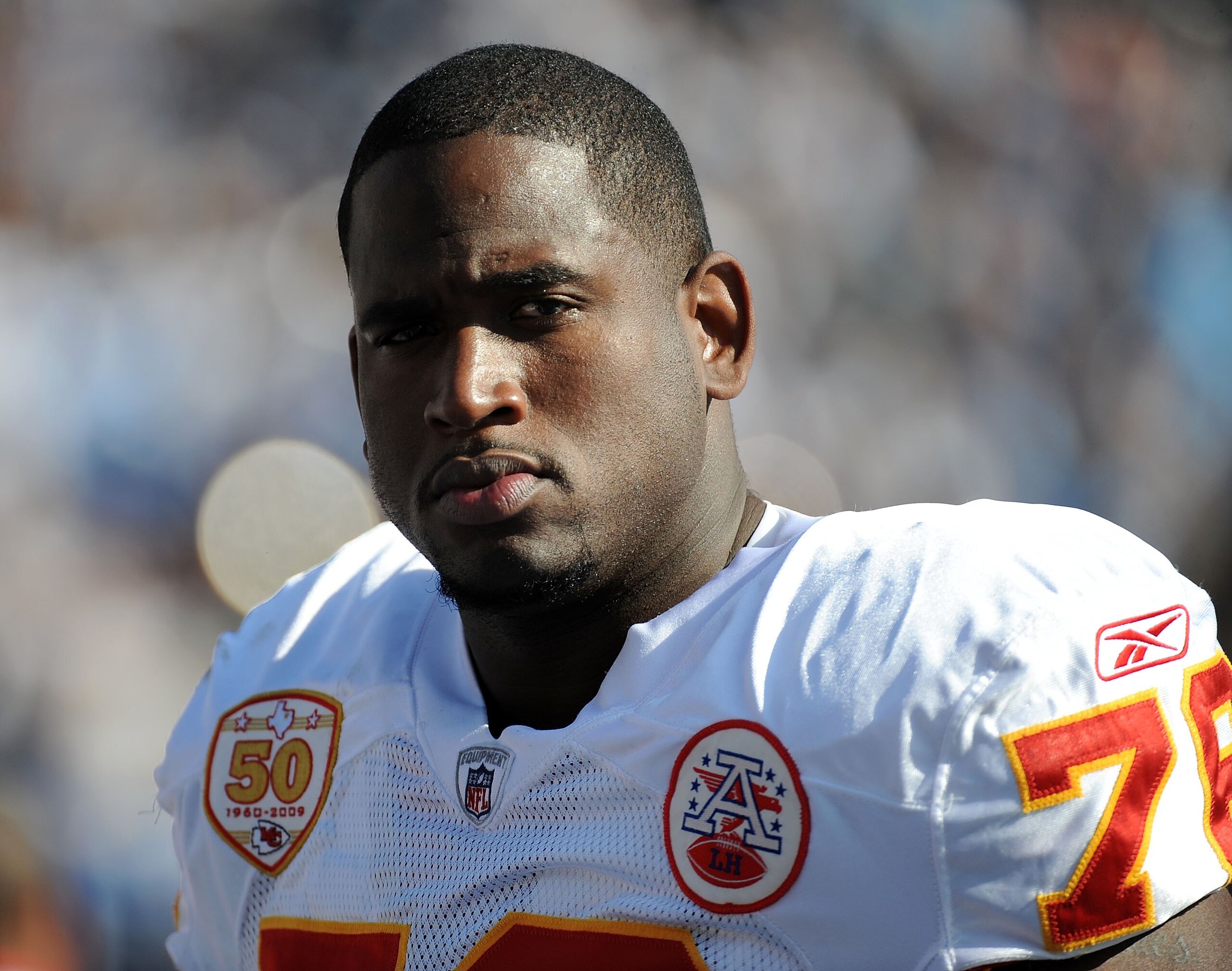 SAN DIEGO - NOVEMBER 29:  Branden Albert #76 of the Kansas City Chiefs on the sidelines against the San Diego Chargers at Qualcomm Stadium on November 29, 2009 in San Diego, California.  (Photo by Harry How/Getty Images)