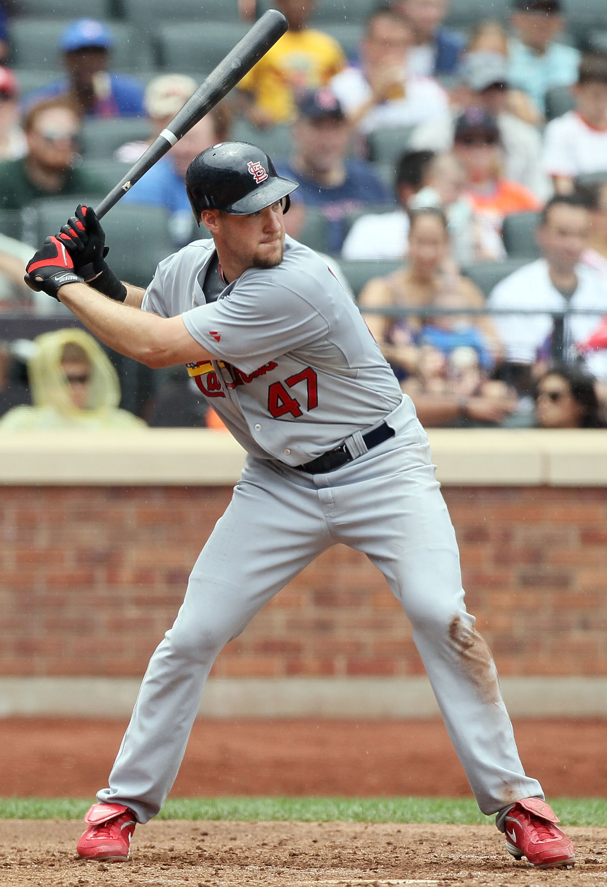 NEW YORK - JULY 29:  Ryan Ludwick #47 of the St. Louis Cardinals bats against the New York Mets on July 29, 2010 at Citi Field in the Flushing neighborhood of the Queens borough of New York City. The Mets defeated the Cardinals 4-0.  (Photo by Jim McIsaac