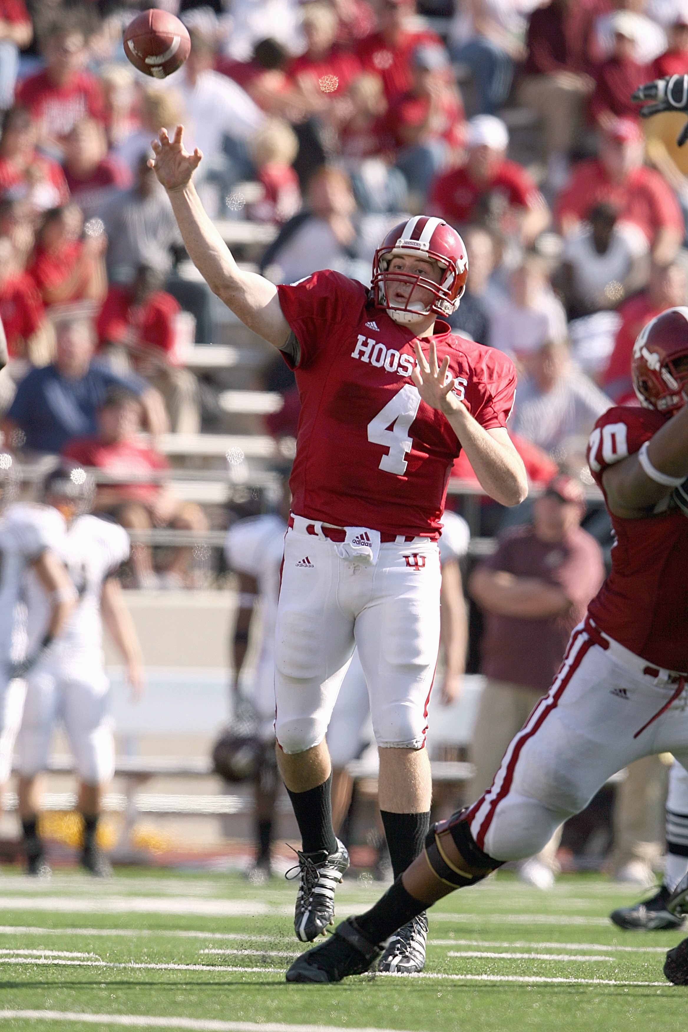 BLOOMINGTON, IN - NOVEMBER 01:  Quarterback Ben Chappell #4 of the Indiana Hooisers passes the ball downfield during the game against the Central Michigan Chippewas at Memorial Stadium on November 1, 2008 in Bloomington, Indiana.  (Photo by Andy Lyons/Get