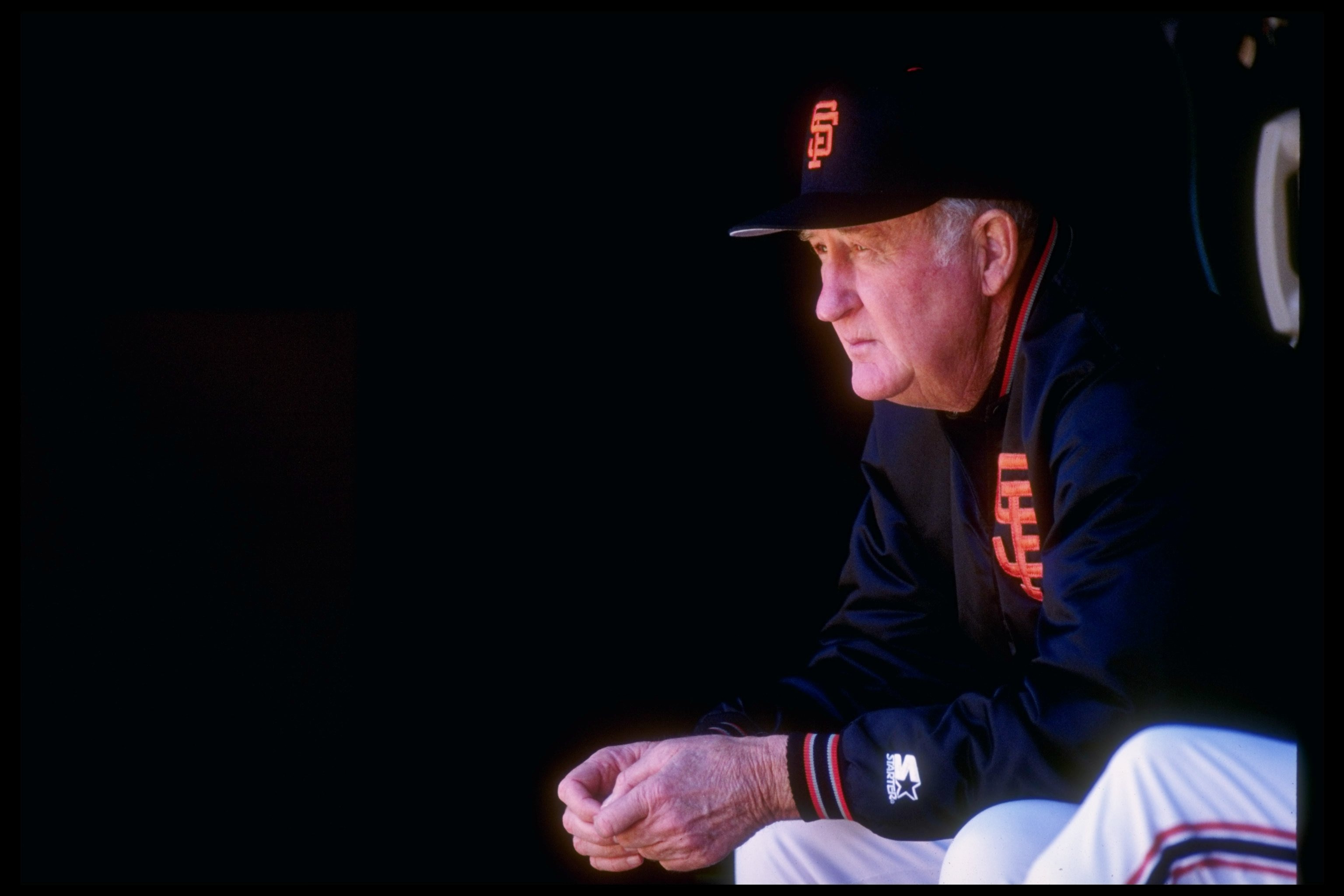 29 Jul 1992: Manager Roger Craig of the San Francisco Giants watches his players during a game against the Los Angeles Dodgers at Candlestick Park in San Francisco, California.