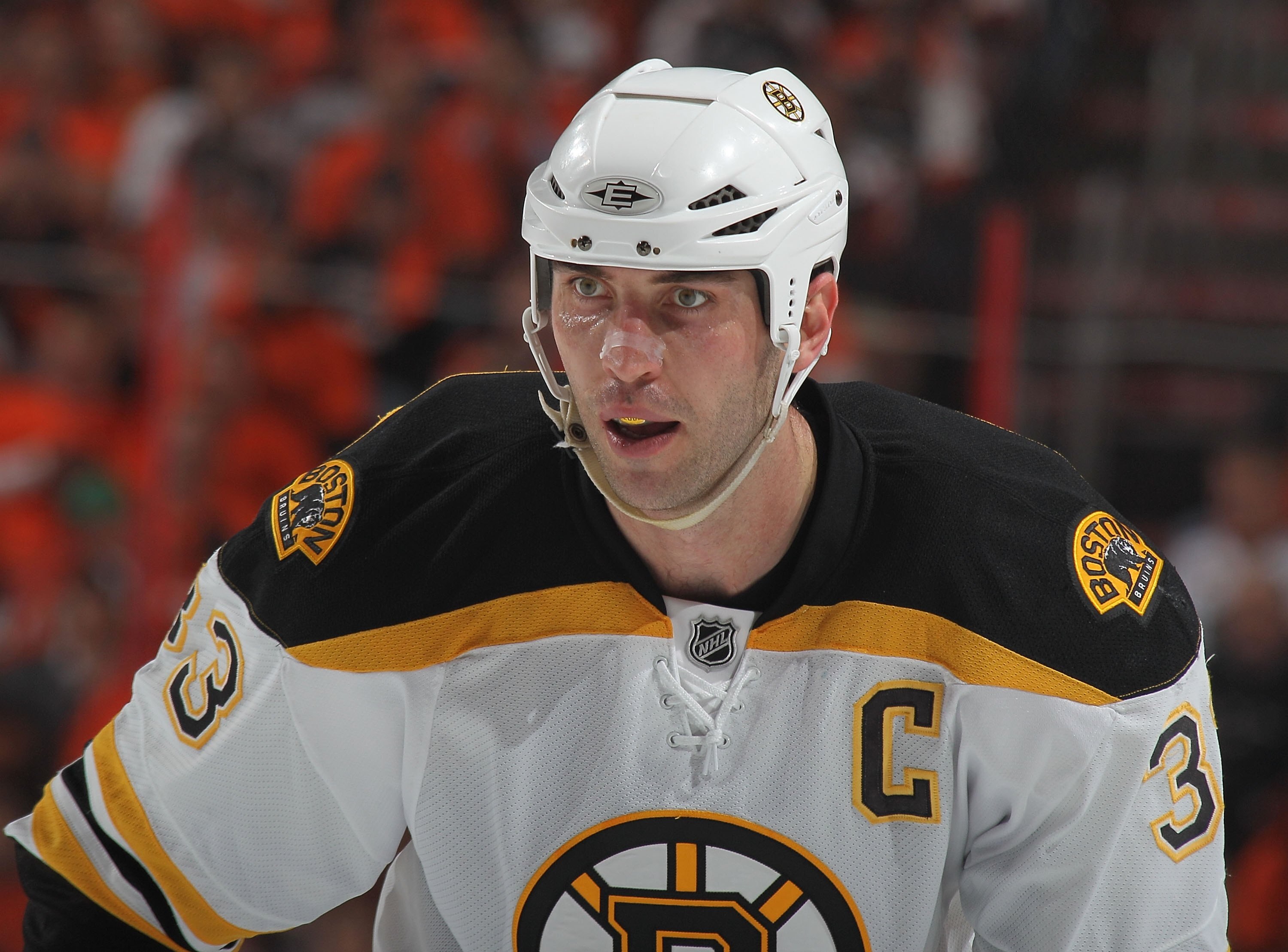 PHILADELPHIA - MAY 12:  Zdeno Chara #33 of the Boston Bruins skates against the Philadelphia Flyers in Game Six of the Eastern Conference Semifinals during the 2010 NHL Stanley Cup Finals at the Wachovia Center on May 12, 2010 in Philadelphia, Pennsylvani