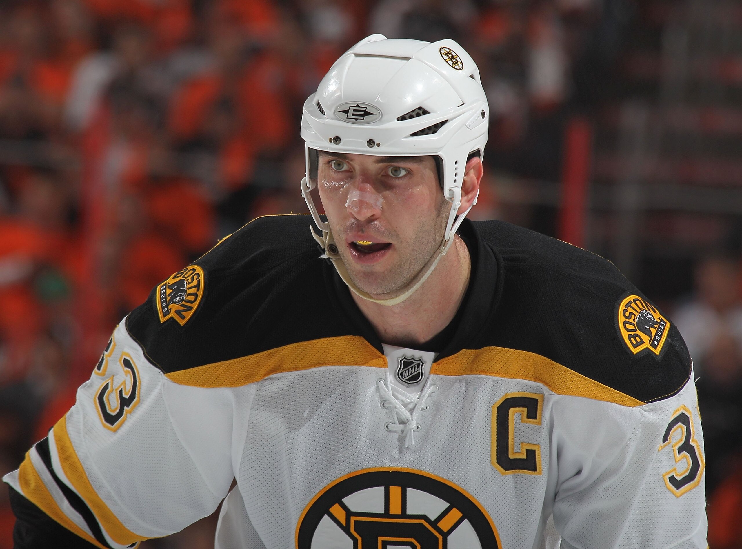 PHILADELPHIA - MAY 12:  Zdeno Chara #33 of the Boston Bruins skates against the Philadelphia Flyers in Game Six of the Eastern Conference Semifinals during the 2010 NHL Stanley Cup Finals at the Wachovia Center on May 12, 2010 in Philadelphia, Pennsylvani