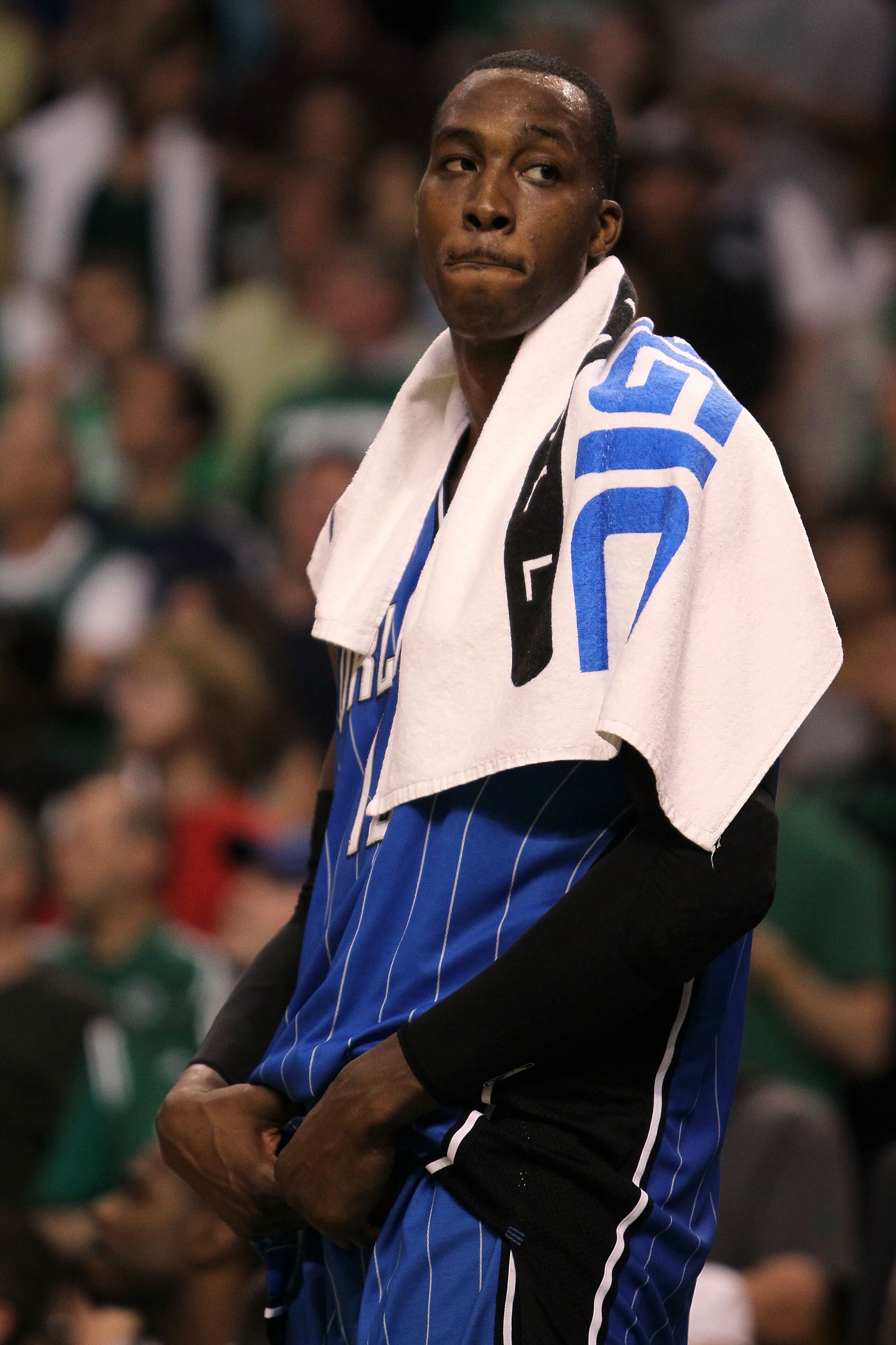 BOSTON - MAY 28: Dwight Howard #12 of the Orlando Magic looks on dejected after the Magic lost 96-84 against the Boston Celtics in Game Six of the Eastern Conference Finals during the 2010 NBA Playoffs at TD Garden on May 28, 2010 in Boston, Massachuset BOSTON - MAY 28: Dwight Howard #12 of the Orlando Magic looks on dejected after the Magic lost 96-84 against the Boston Celtics in Game Six of the Eastern Conference Finals during the 2010 NBA Playoffs at TD Garden on May 28, 2010 in Boston, Massachuset