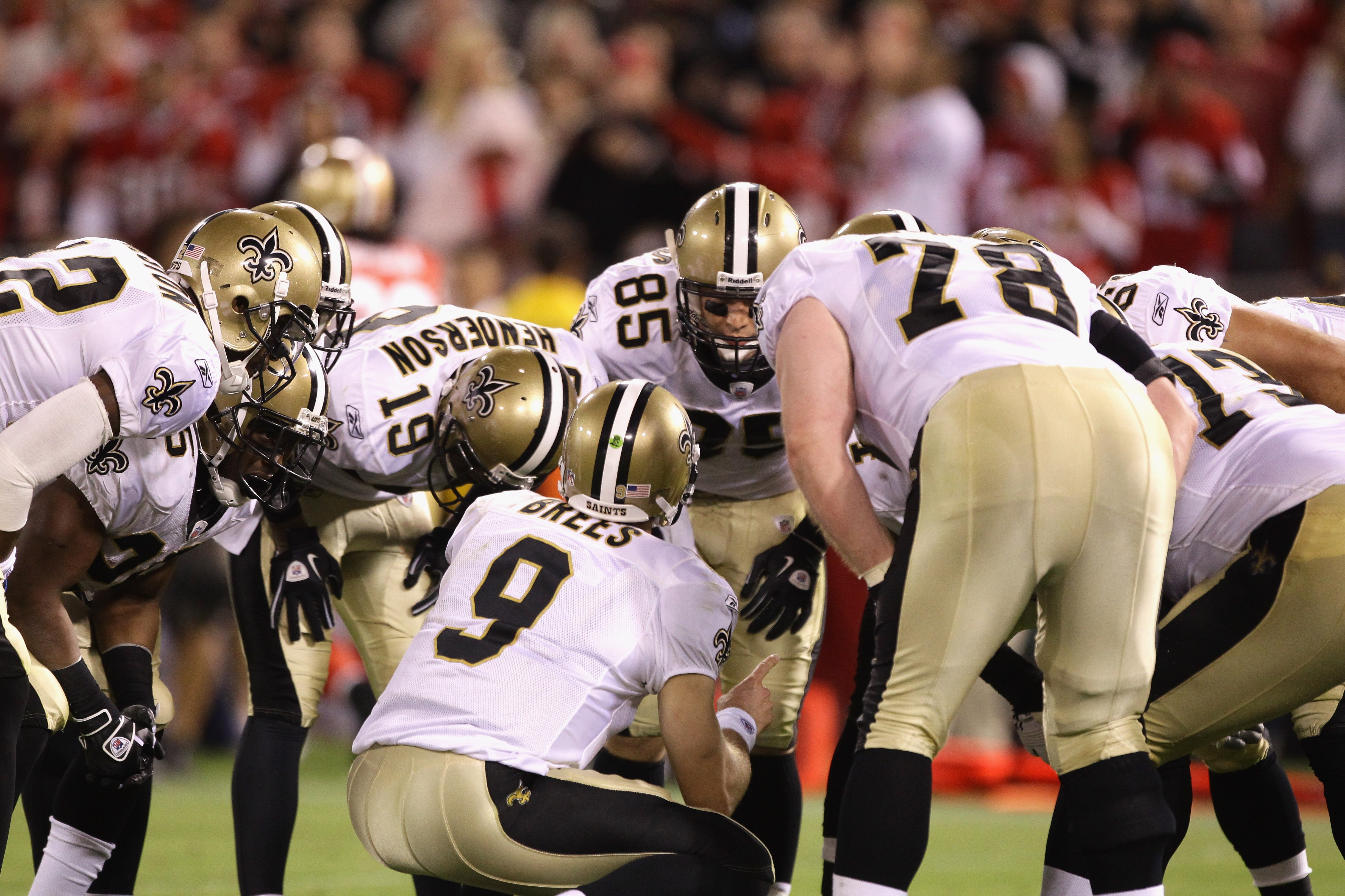 SAN FRANCISCO - SEPTEMBER 20:  Drew Brees #9 of the New Orleans Saints in action during their game against the San Francisco 49ers at Candlestick Park on September 20, 2010 in San Francisco, California.  (Photo by Ezra Shaw/Getty Images)