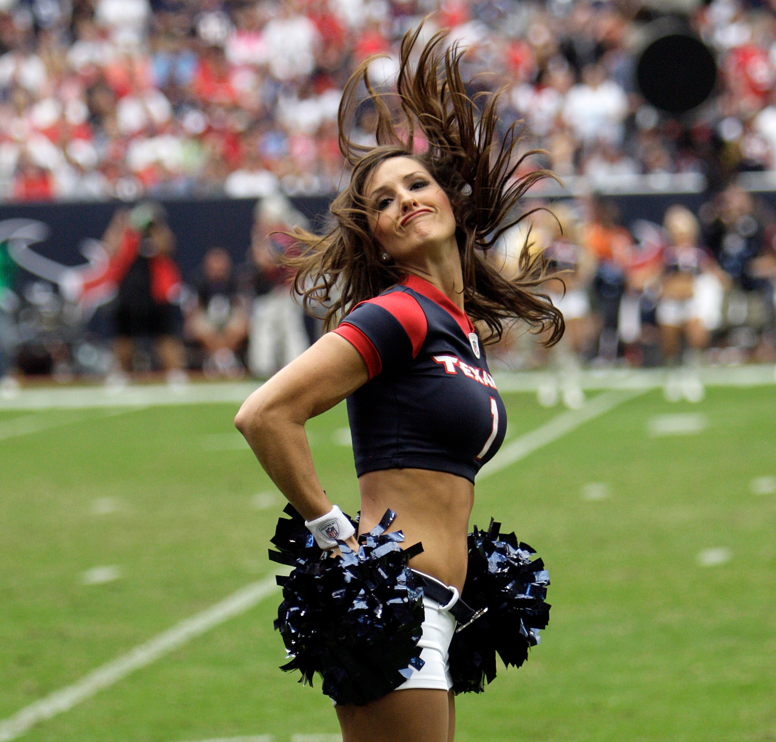 HOUSTON - SEPTEMBER 26: The Houston Texans cheerleaders perform in the second half during a football game between the Dallas Cowboys and Houston Texans at Reliant Stadium on September 26, 2010 in Houston, Texas. (Photo by Bob Levey/Getty Images) HOUSTON - SEPTEMBER 26: The Houston Texans cheerleaders perform in the second half during a football game between the Dallas Cowboys and Houston Texans at Reliant Stadium on September 26, 2010 in Houston, Texas. (Photo by Bob Levey/Getty Images)