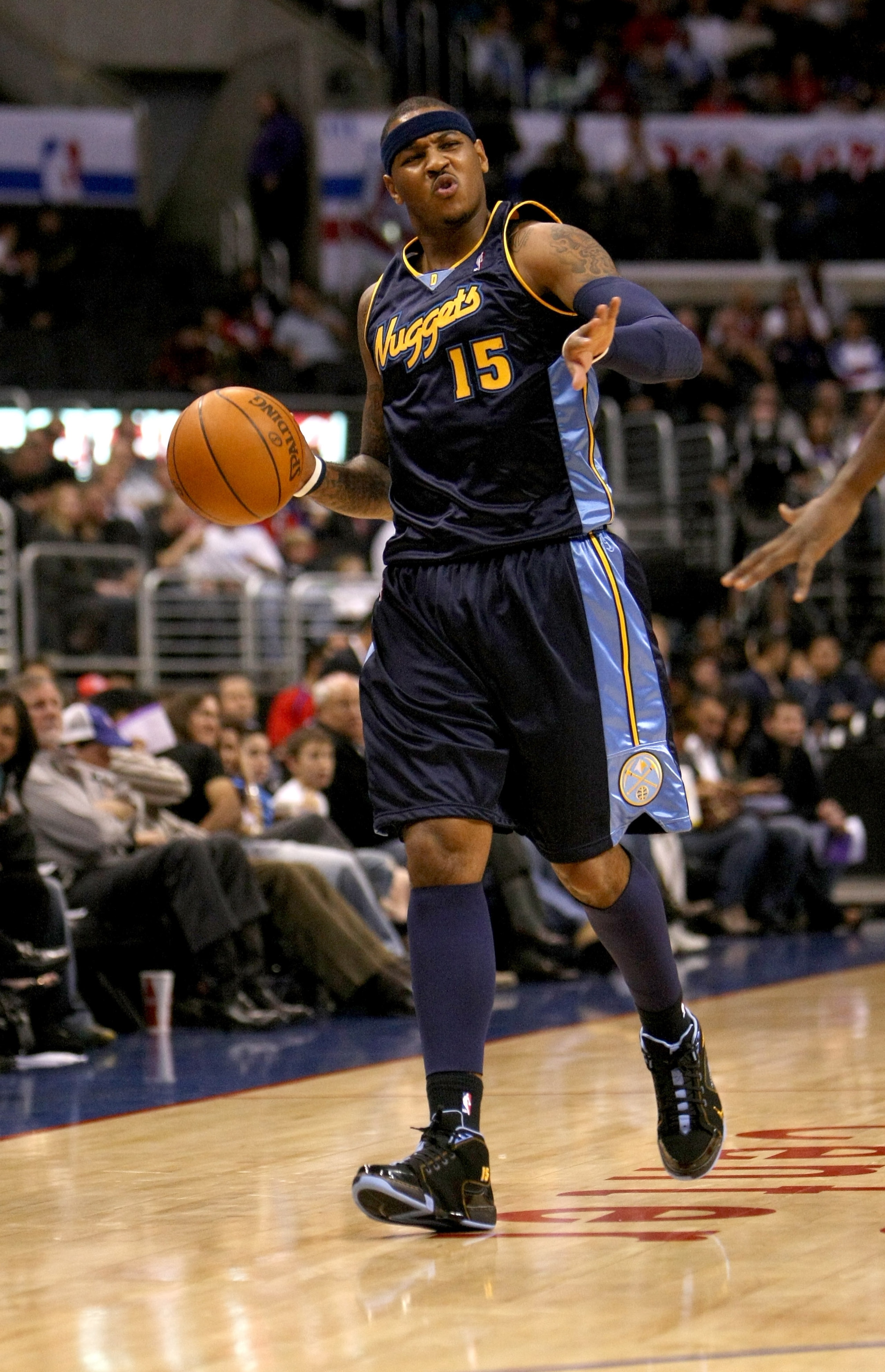 LOS ANGELES - NOVEMBER 20: Carmelo Anthony #15 of the Denver Nuggets signals as he controls the ball against the Los Angeles Clippers on November 20, 2009 at Staples Center in Los Angeles, California.     NOTE TO USER: User expressly acknowledges and agre