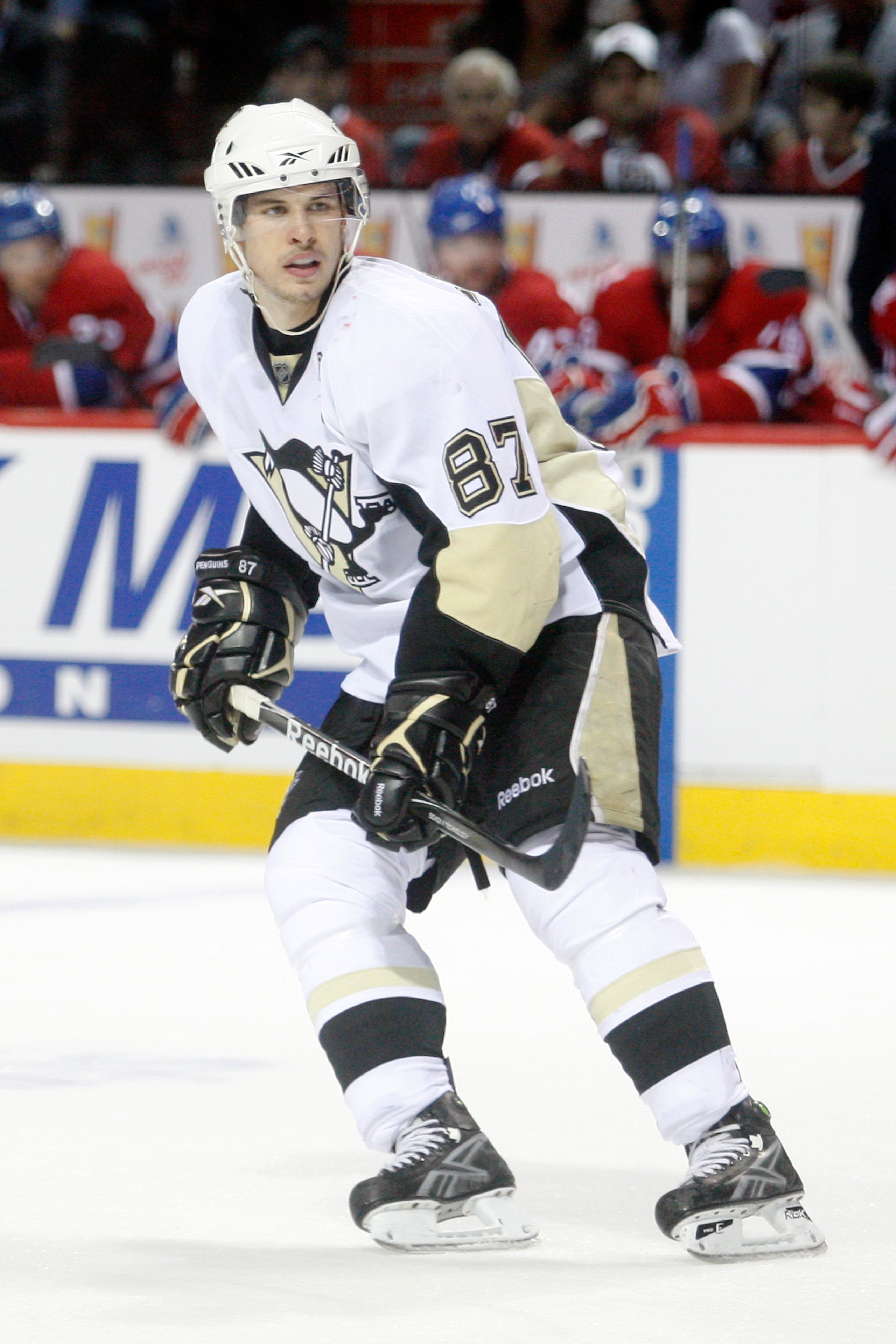 MONTREAL- MAY 4:  Sidney Crosby #87 of the Pittsburgh Penguins skates in Game Three of the Eastern Conference Semifinals against the Montreal Canadiens during the 2010 NHL Stanley Cup Playoffs at the Bell Centre on May 4, 2010 in Montreal, Quebec, Canada.