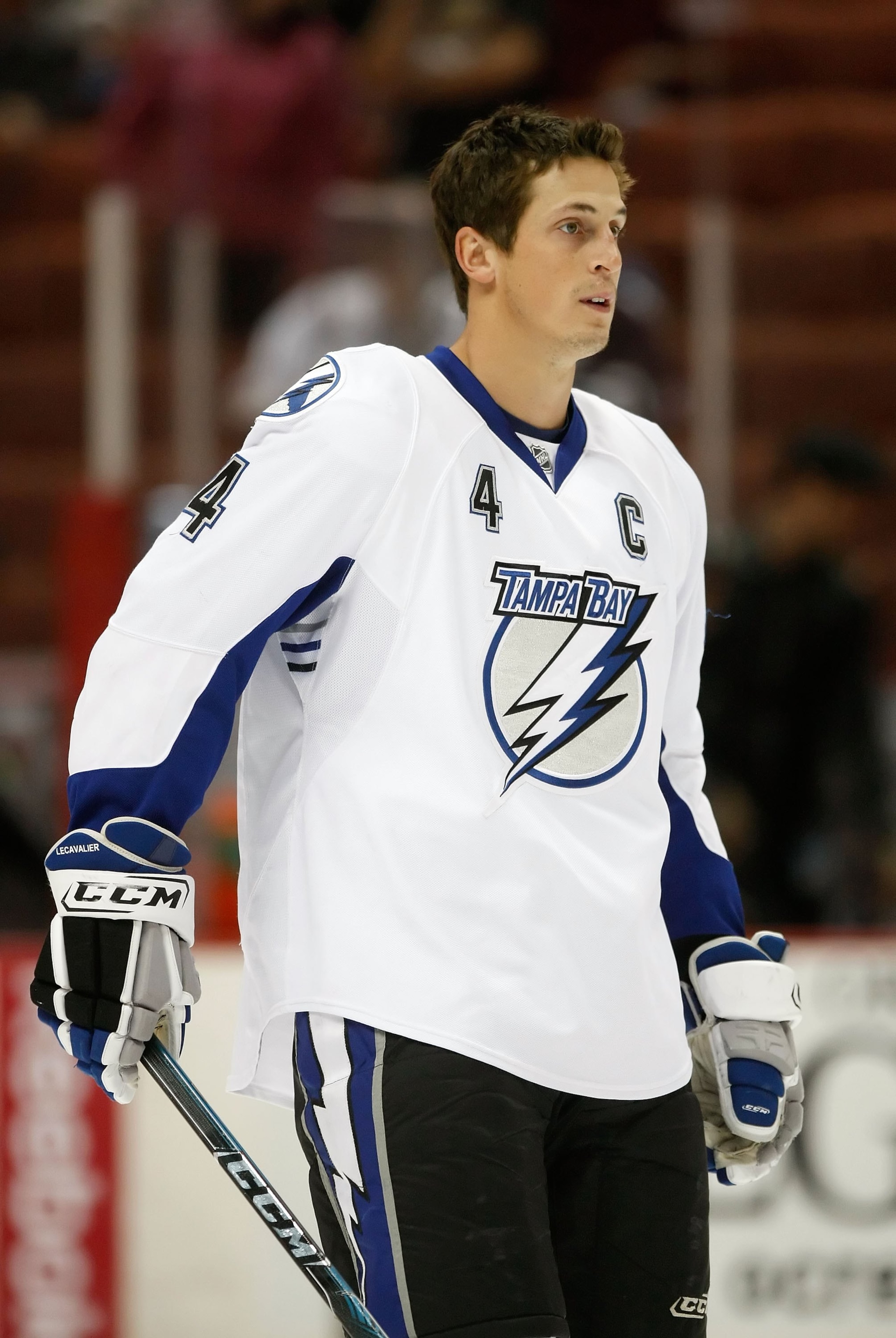 ANAHEIM, CA - NOVEMBER 19:  Vincent Lecavalier #4 of the Tampa Bay Lightning looks on prior to the game against the Anaheim Ducks at the Honda Center on November 19, 2009 in Anaheim, California.  (Photo by Jeff Gross/Getty Images)