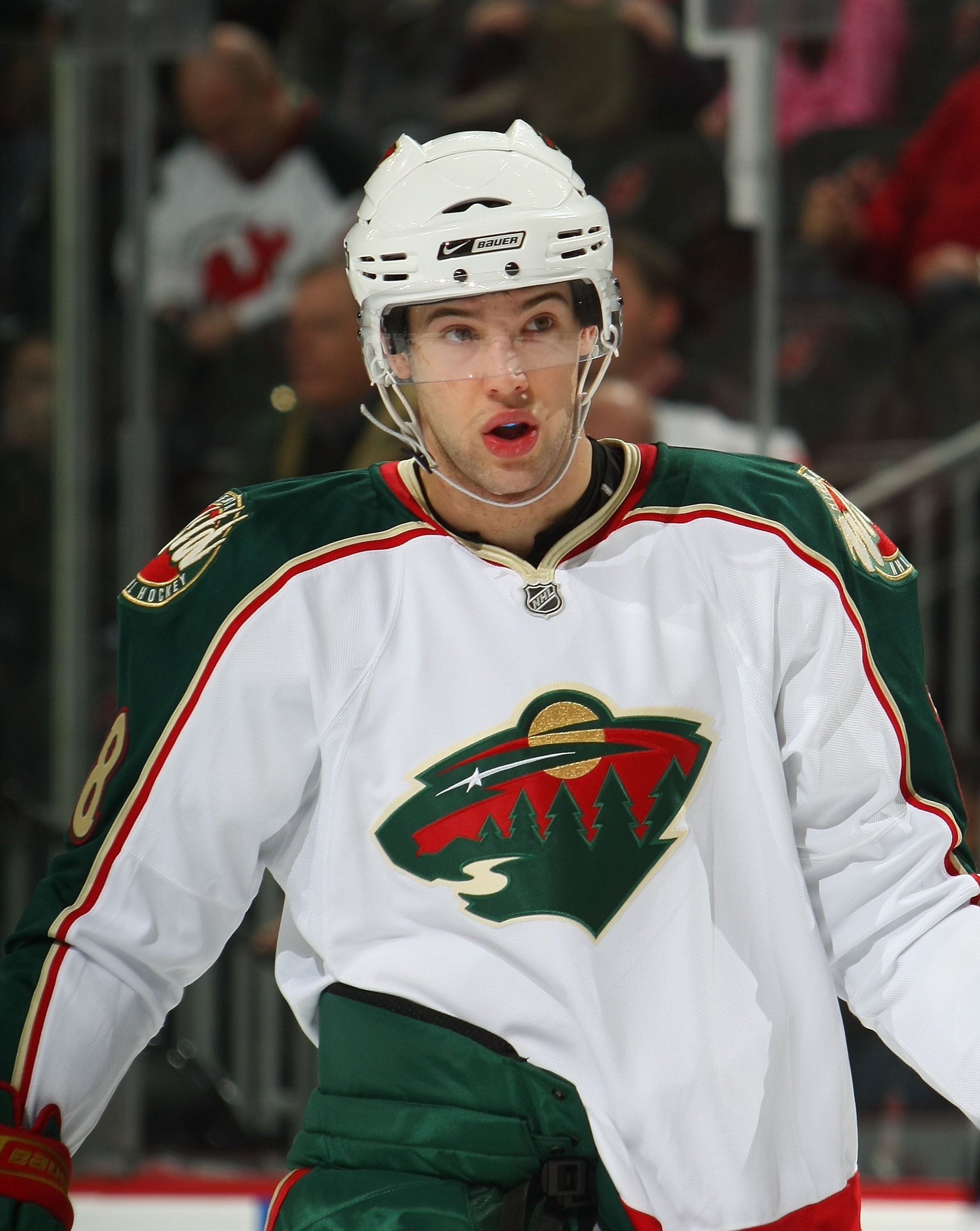 NEWARK, NJ - MARCH 20: Brett Burns #8 of the Minnesota Wild skates against the New Jersey Devils on March 20, 2009 at the Prudential Center in Newark, New Jersey. (Photo by Bruce Bennett/Getty Images)