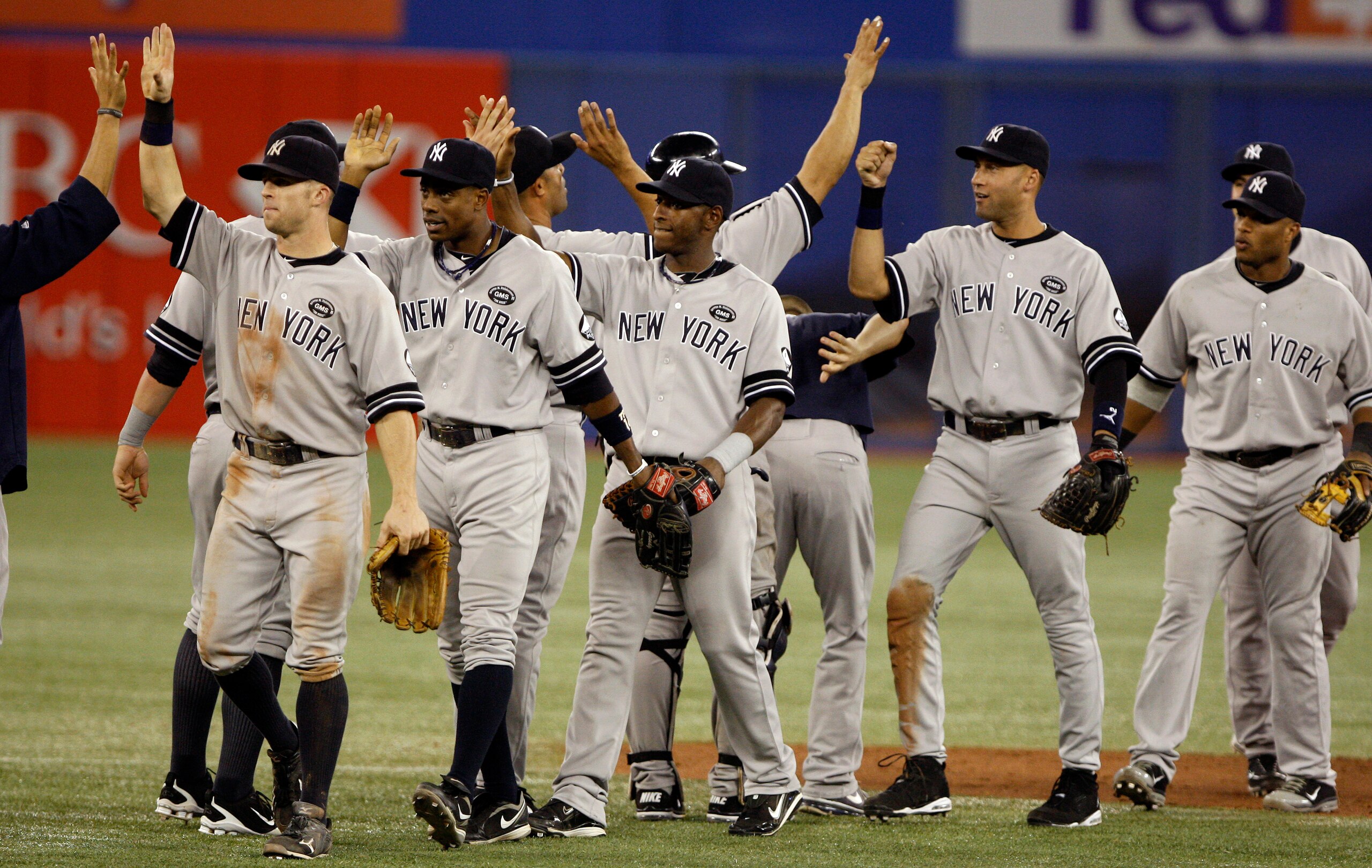 TORONTO, ON - SEPTEMBER 28: The New York Yankees celebrate a post-season berth by beating the Toronto Blue Jays 6-1 during a MLB game at the Rogers Centre September 28, 2010 in Toronto, Ontario, Canada. (Photo by Abelimages/Getty Images)