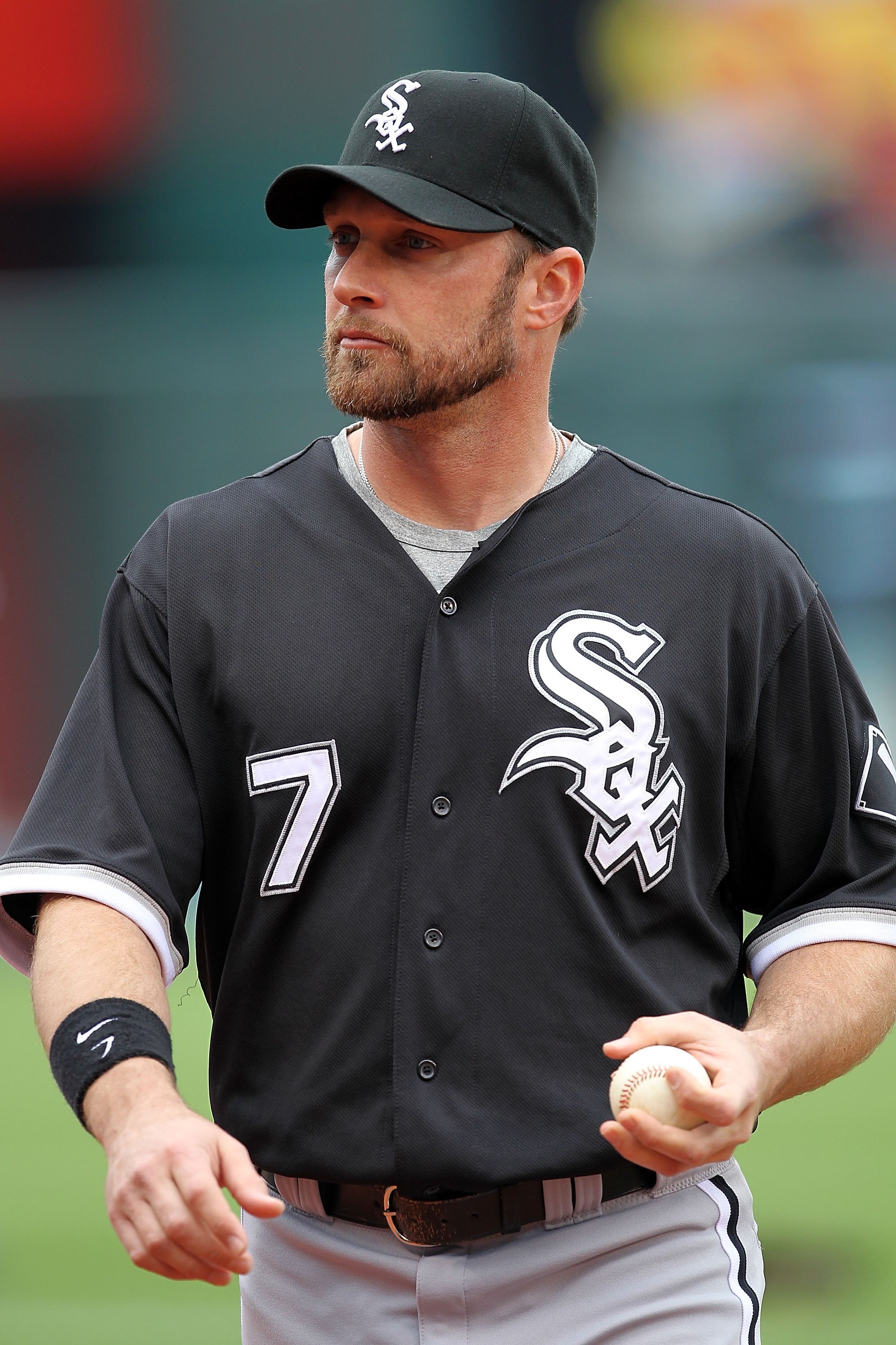 KANSAS CITY, MO - MAY 16:  Mark Kotsay #7 of the Chicago White Sox warms up prior to the start of the game against the Kansas City Royals on May 16, 2010 at Kauffman Stadium in Kansas City, Missouri.  (Photo by Jamie Squire/Getty Images)