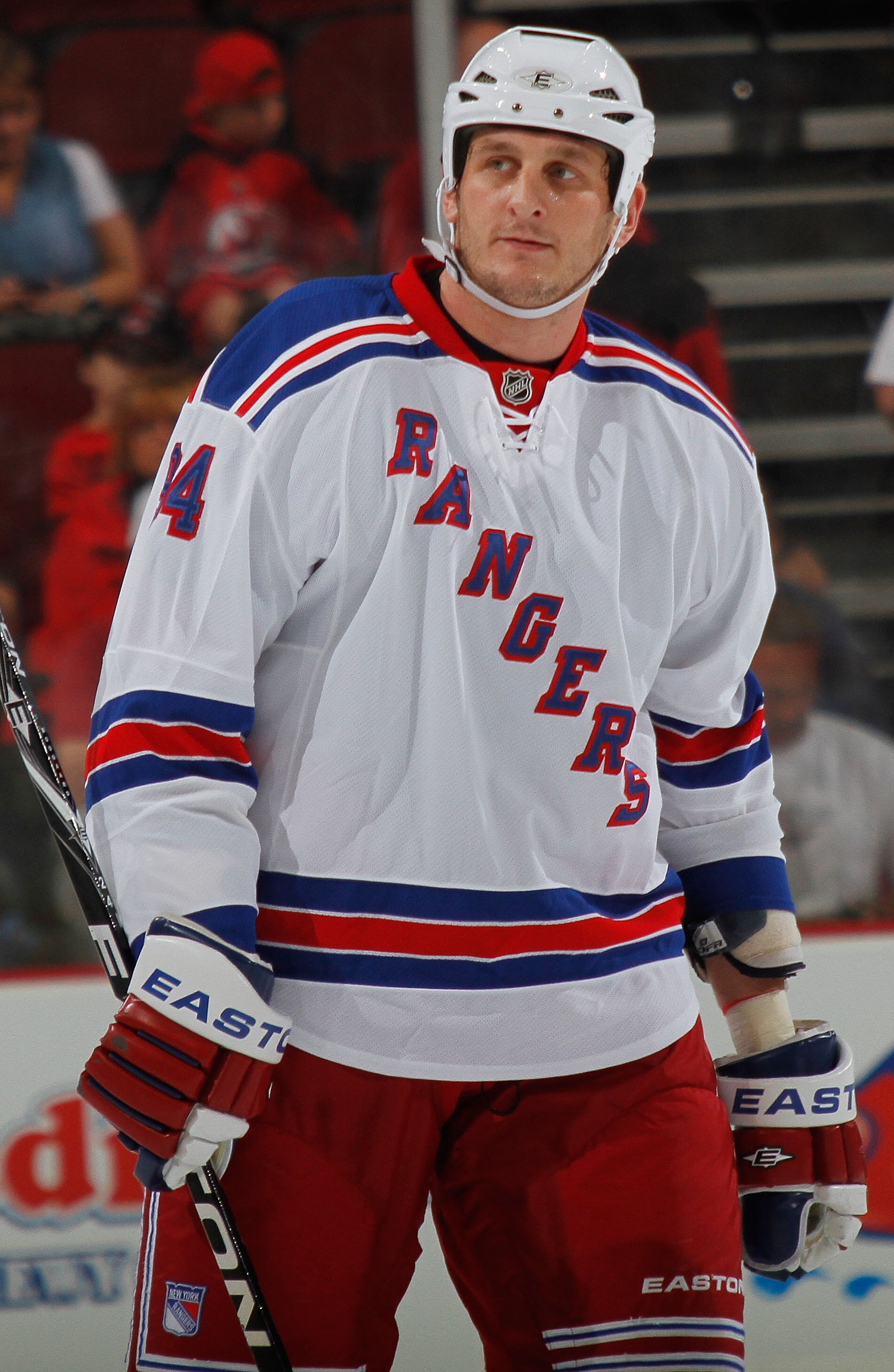 NEWARK, NJ - SEPTEMBER 25:  Derek Boogaard #94 of the New York Rangers in action against the New Jersey Devils during a preseason hockey game at the Prudential Center on September 25, 2010 in Newark, New Jersey.  (Photo by Paul Bereswill/Getty Images)