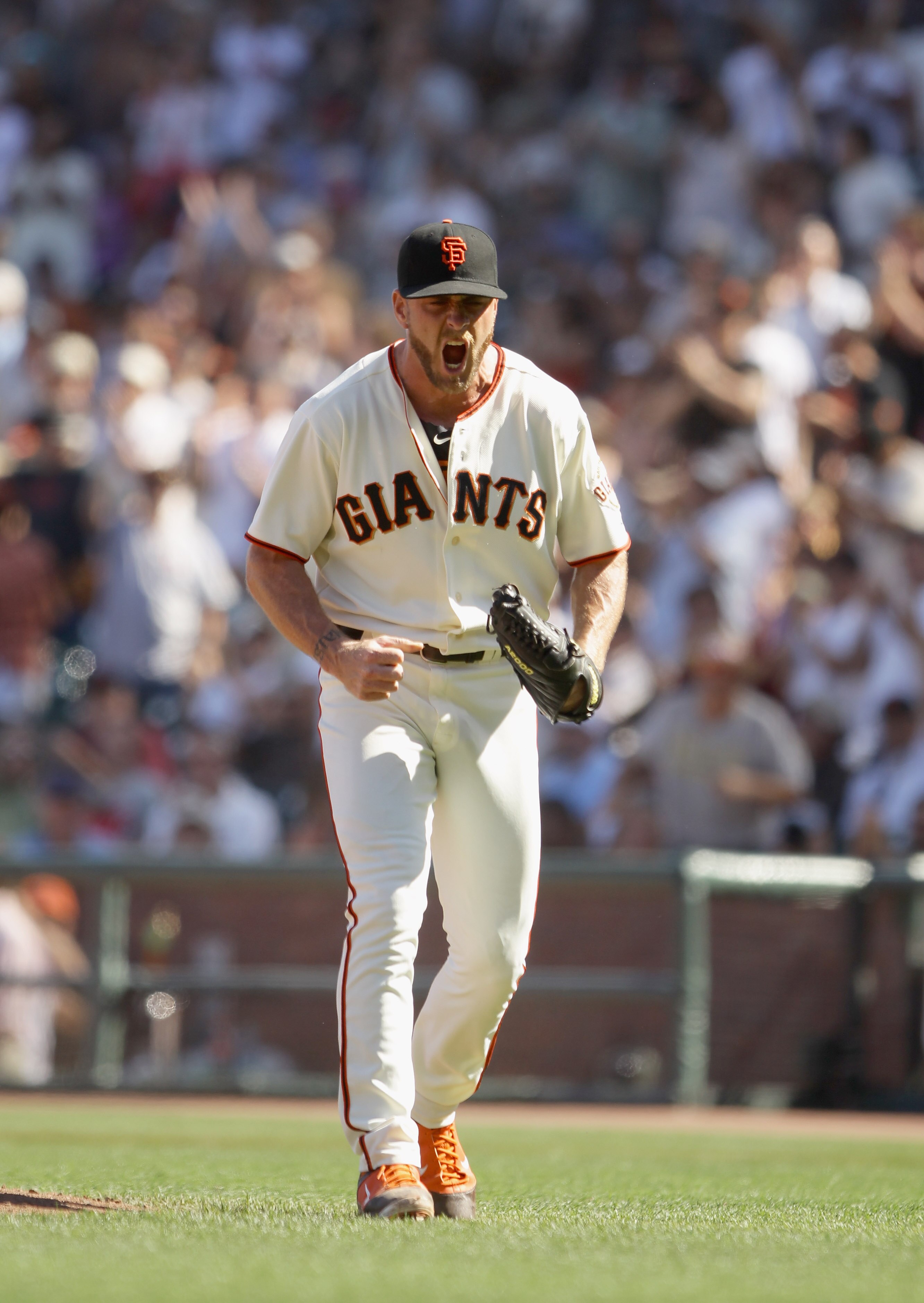 SAN FRANCISCO - AUGUST 25:  Brian Wilson #38 of the San Francisco Giants reacts after the end of the ninth inning of their game against the Cincinnati Reds at AT&T Park on August 25, 2010 in San Francisco, California. Wilson gave up one run to tie the gam