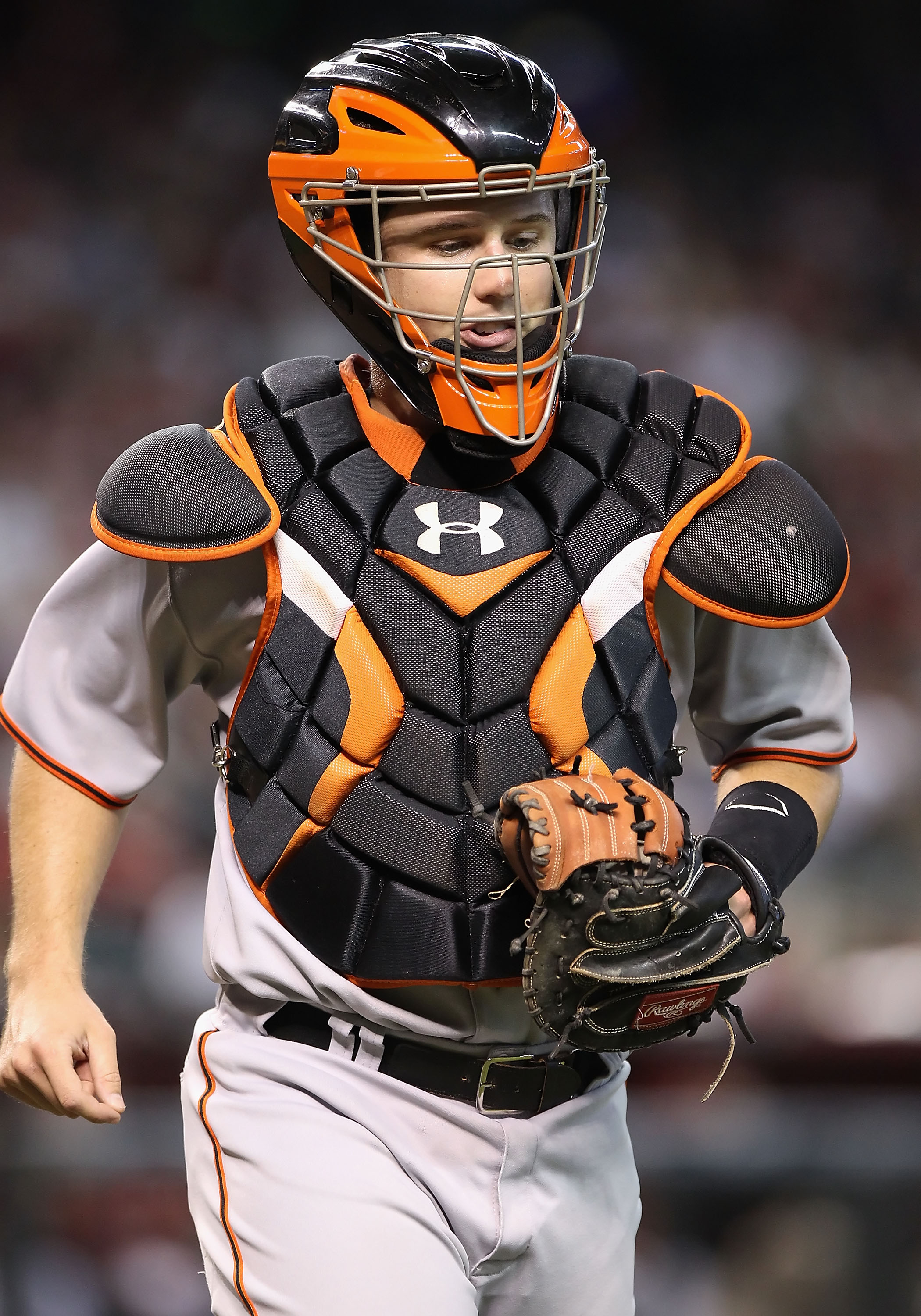 PHOENIX - SEPTEMBER 06:  Catcher Buster Posey #28 of the San Francisco Giants in action during the Major League Baseball game against the Arizona Diamondbacks at Chase Field on September 6, 2010 in Phoenix, Arizona. The Giants defeated the Diamondbacks 2-