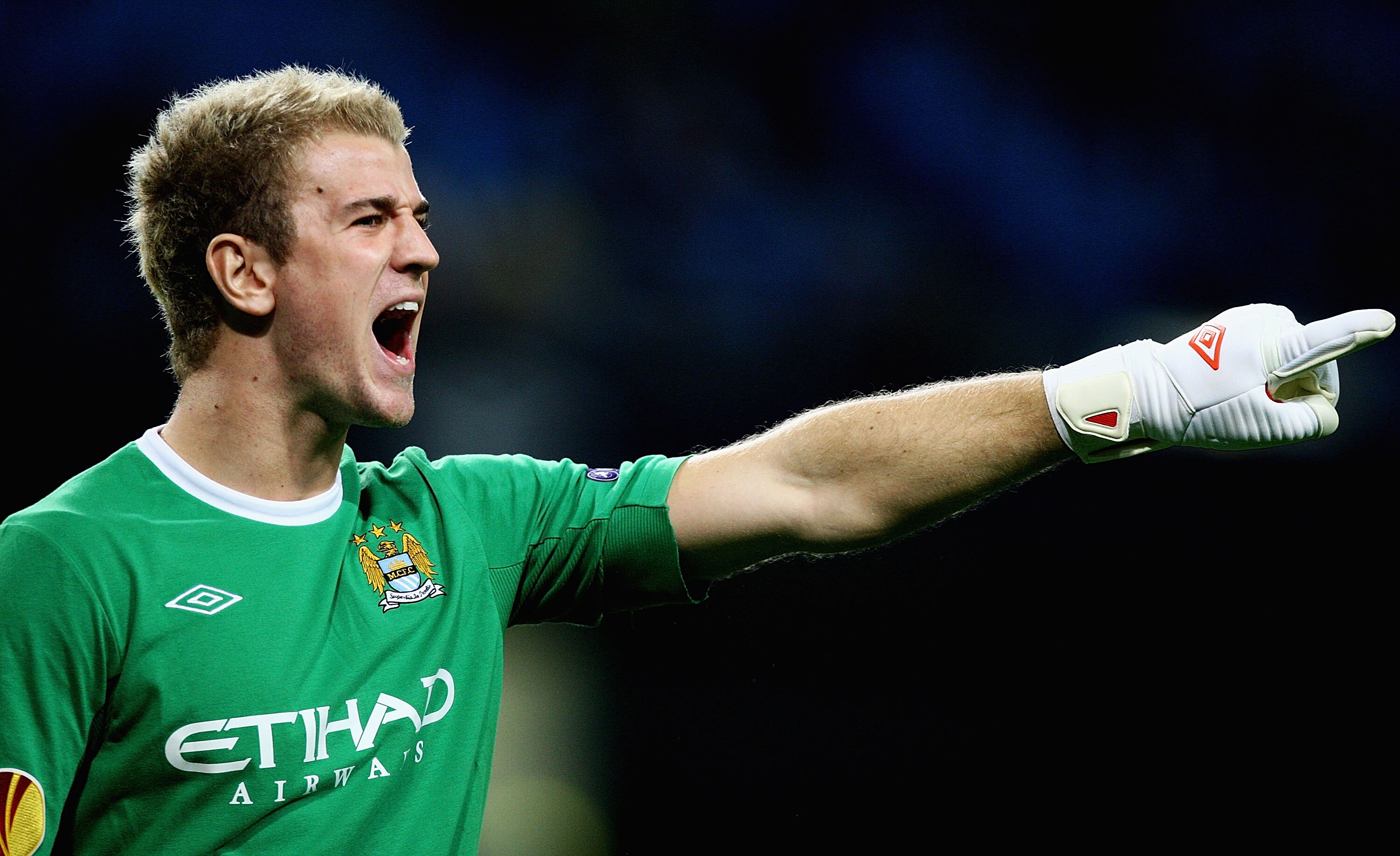 MANCHESTER, ENGLAND - SEPTEMBER 30:  Joe Hart of Manchester City in action during the UEFA Europa League Group A match between Manchester City and Juventus FC at City of Manchester Stadium on September 30, 2010 in Manchester, England.  (Photo by Matthew L