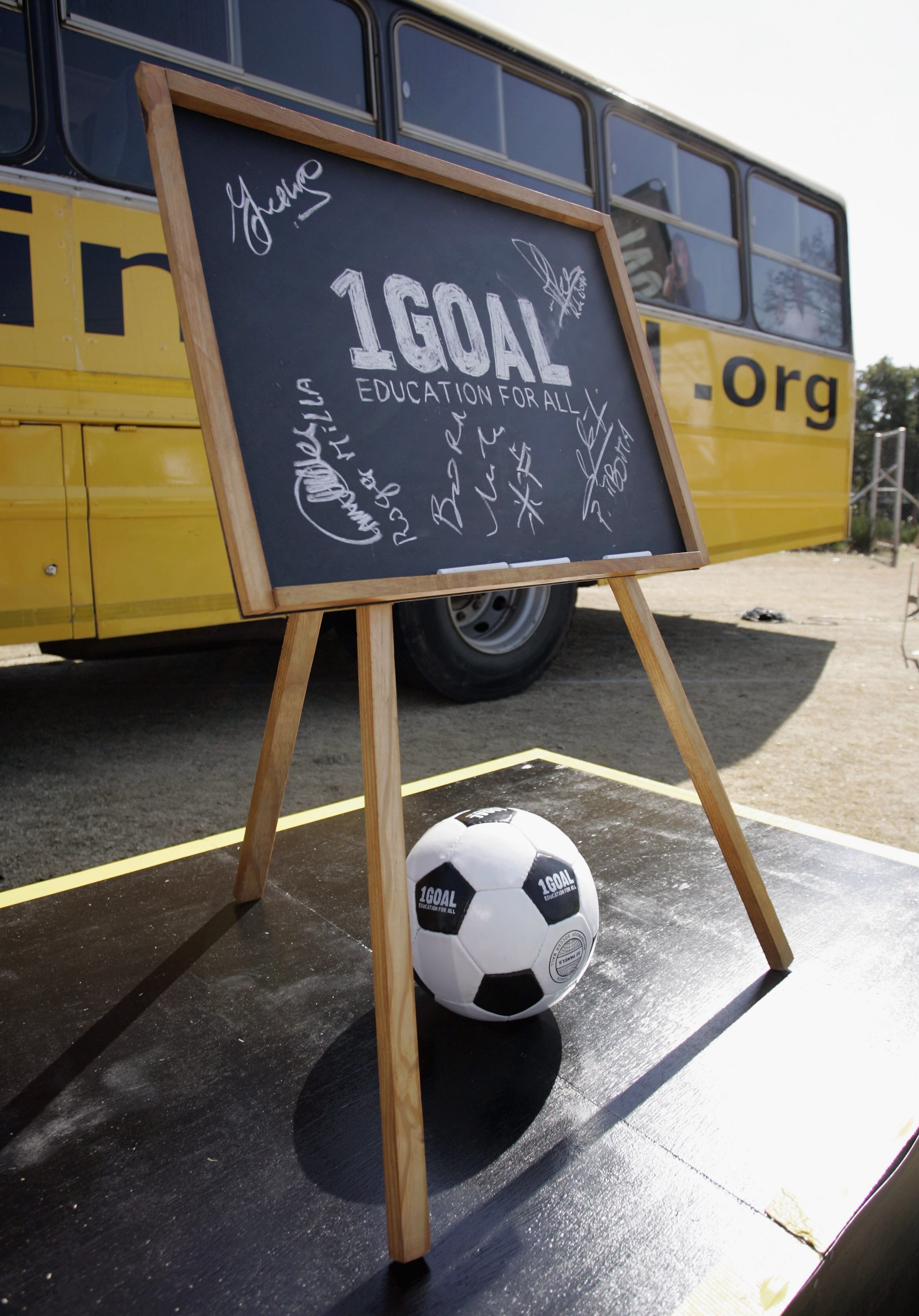 JOHANNESBURG, SOUTH AFRICA - JUNE 23:  A blackboard is displayed featuring autographs of attendees during the 1Goal launch of the Qatar FA project 'Education at Your Feet' at the Wanderers in Illovo on June 23, 2010 in Johannesburg, South Africa.  (Photo