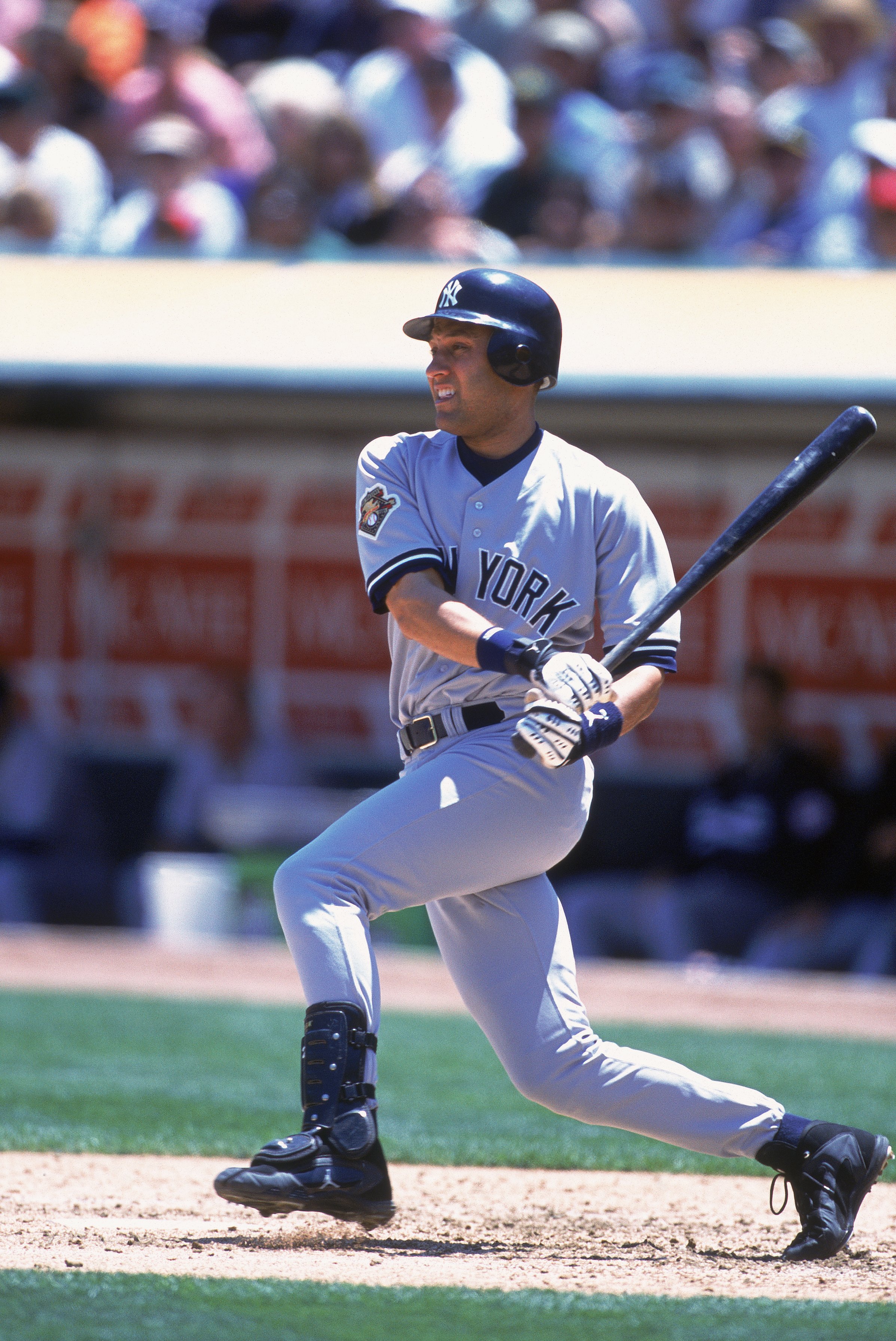 17 May 2001:  Derek Jeter #2 of the New York Yankees at bat during the game against the Oakland Athletics at the Network Associates Coliseum in Oakland, California. The Athletics defeated the Yankees 8-3.Mandatory Credit: Tom Hauck  /Allsport