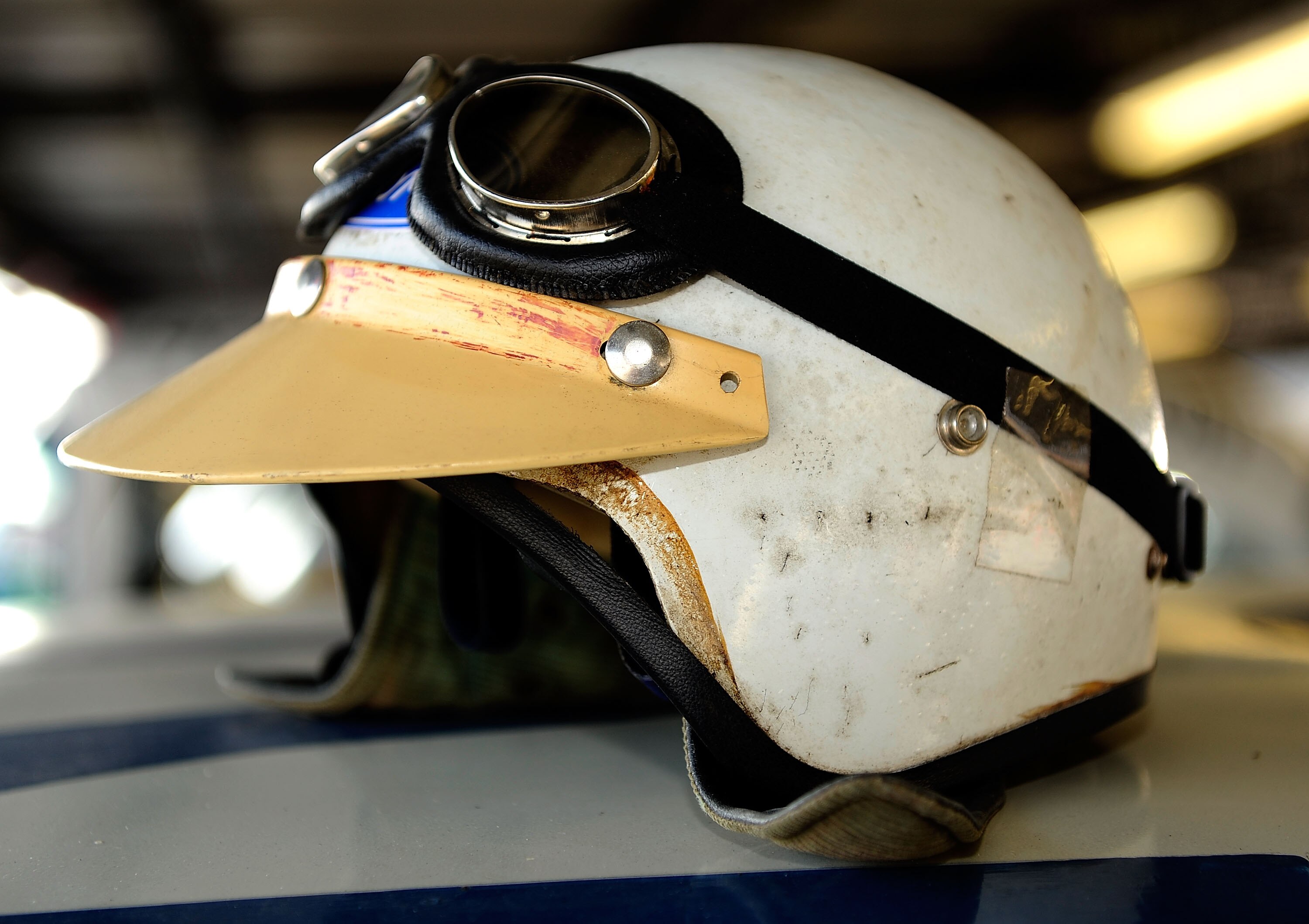 DARLINGTON, SC - SEPTEMBER 25: A vintage racing helmet sits on top of a car in the garage area during the Darlington Historic Racing Festival at Darlington Raceway on September 25, 2010 in Darlington, South Carolina.  (Photo by Rusty Jarrett/Getty Images)
