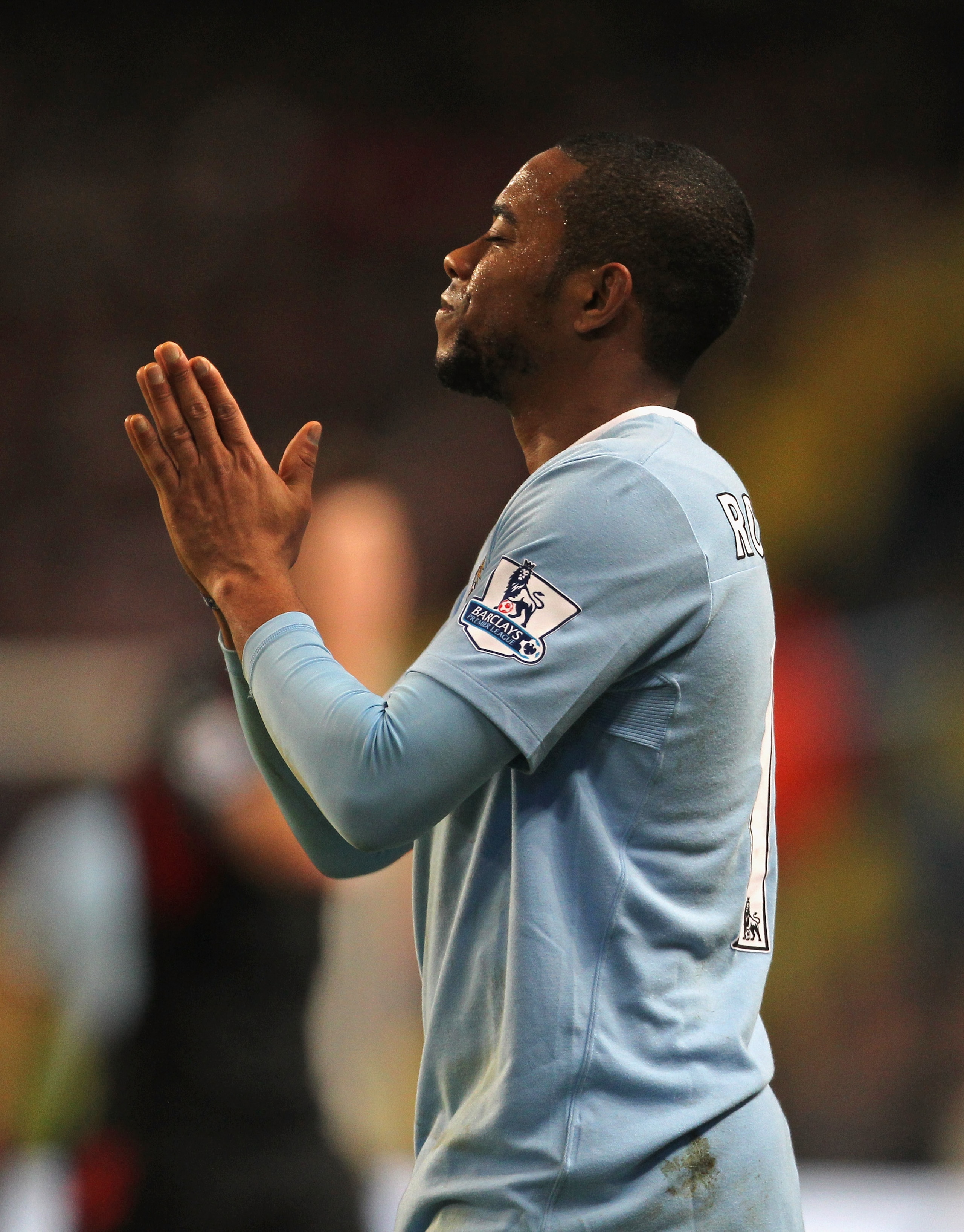 MANCHESTER, ENGLAND - DECEMBER 26:  Robinho of Manchester City looks dejected after missing a goalscoring chance during the Barclays  Premier League match between Manchester City and Stoke City at City of Manchester Stadium on December 26, 2009 in Manches