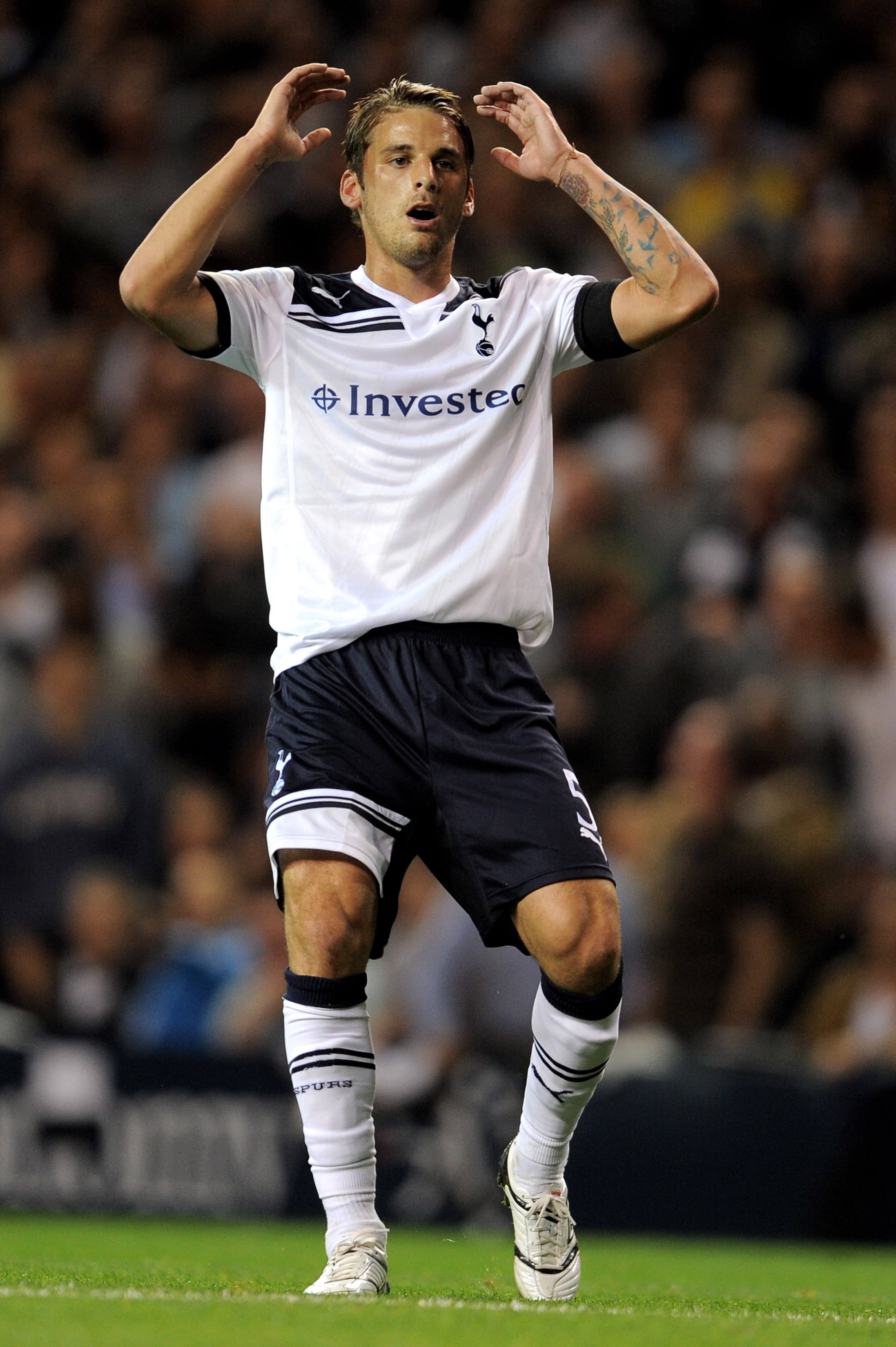 LONDON, ENGLAND - SEPTEMBER 21:  David Bentley of Spurs reacts after a missed chance on goal during the Carling Cup third round match between Tottenham Hotspur and Arsenal at White Hart Lane on September 21, 2010 in London, England.  (Photo by Michael Reg