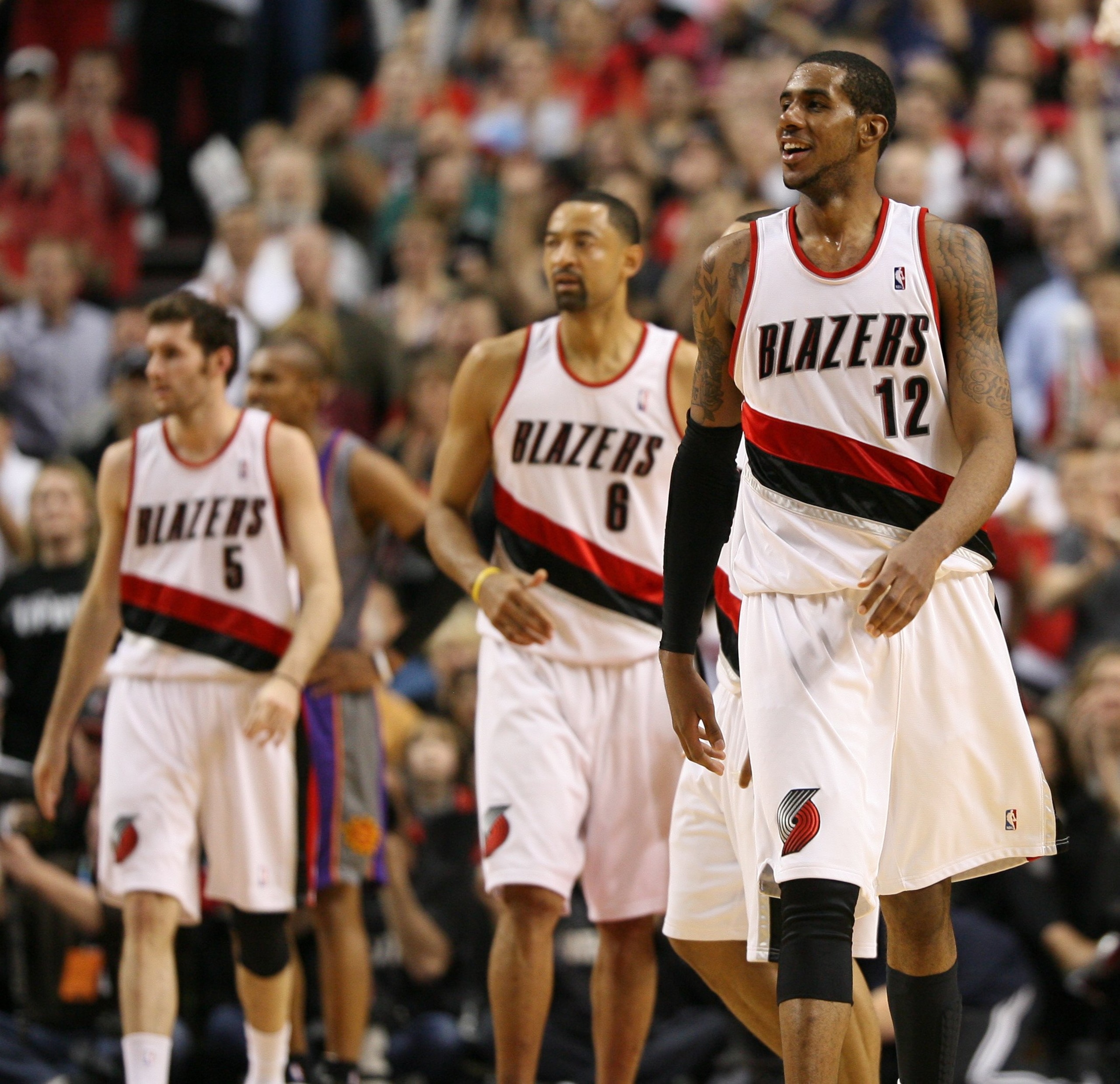 PORTLAND, OR - APRIL 29: LaMarcus Aldridge #12 of the Portland Trail Blazers looks on against the Phoenix Suns during Game Six of the Western Conference Quarterfinals of the NBA Playoffs on April 29, 2010 at the Rose Garden in Portland, Oregon. NOTE TO U PORTLAND, OR - APRIL 29: LaMarcus Aldridge #12 of the Portland Trail Blazers looks on against the Phoenix Suns during Game Six of the Western Conference Quarterfinals of the NBA Playoffs on April 29, 2010 at the Rose Garden in Portland, Oregon. NOTE TO U