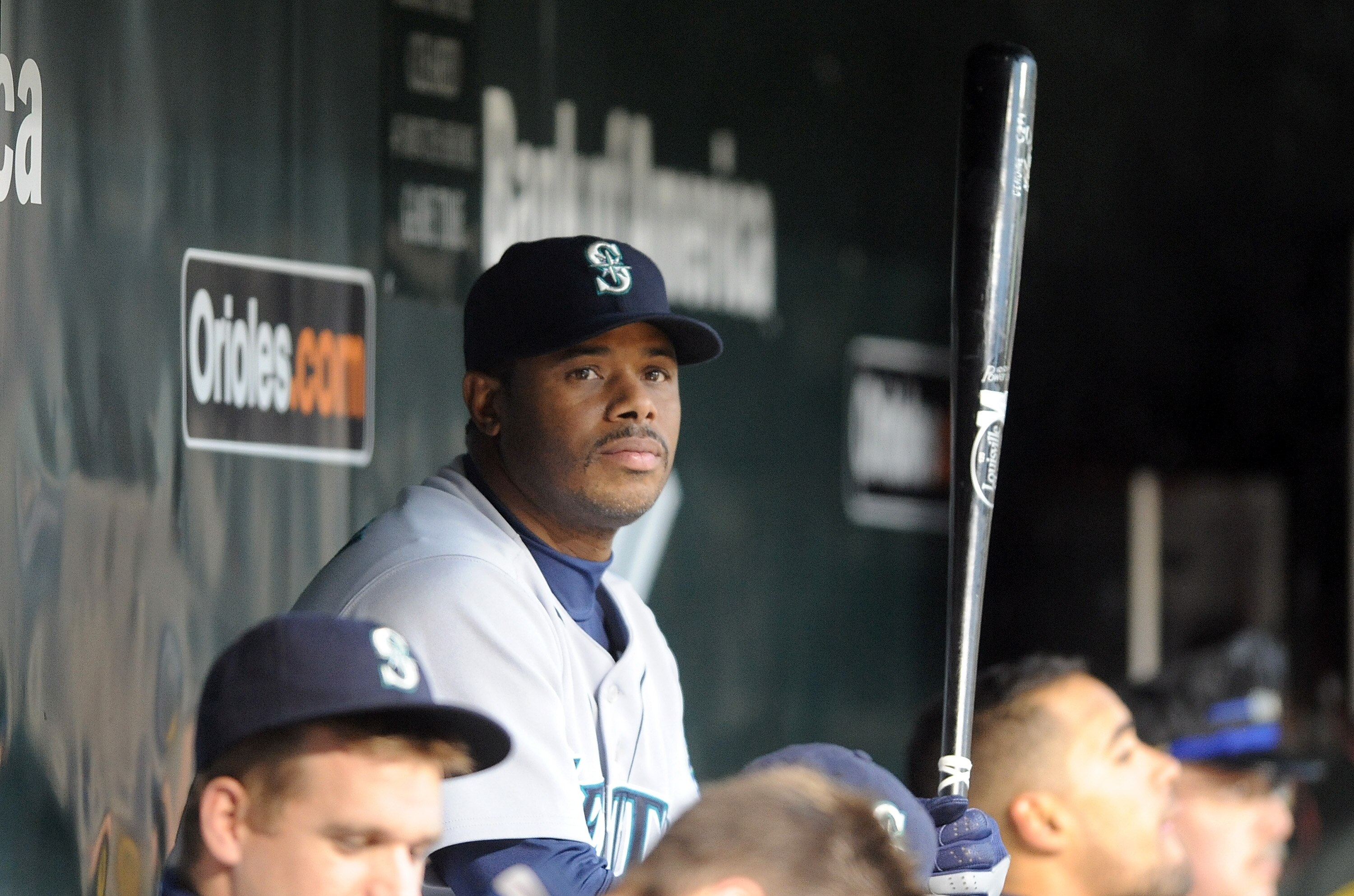 BALTIMORE - MAY 11:  Ken Griffey Jr. #24 of the Seattle Mariners sits in the dugout during the game against the Baltimore Orioles at Camden Yards on May 11, 2010 in Baltimore, Maryland.  (Photo by Greg Fiume/Getty Images)