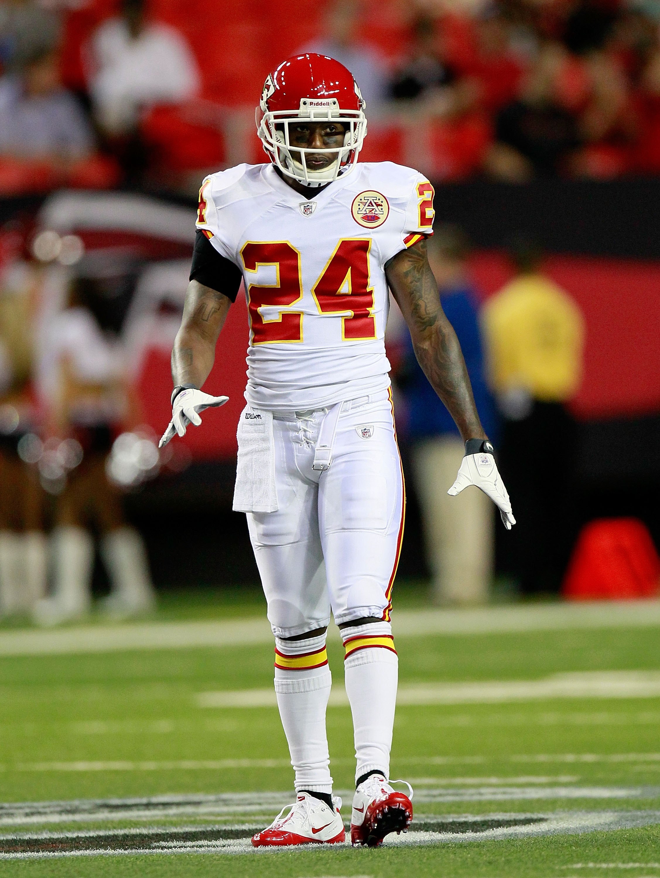 ATLANTA - AUGUST 13:  Brandon Flowers #24 of the Kansas City Chiefs against the Atlanta Falcons at Georgia Dome on August 13, 2010 in Atlanta, Georgia.  (Photo by Kevin C. Cox/Getty Images)
