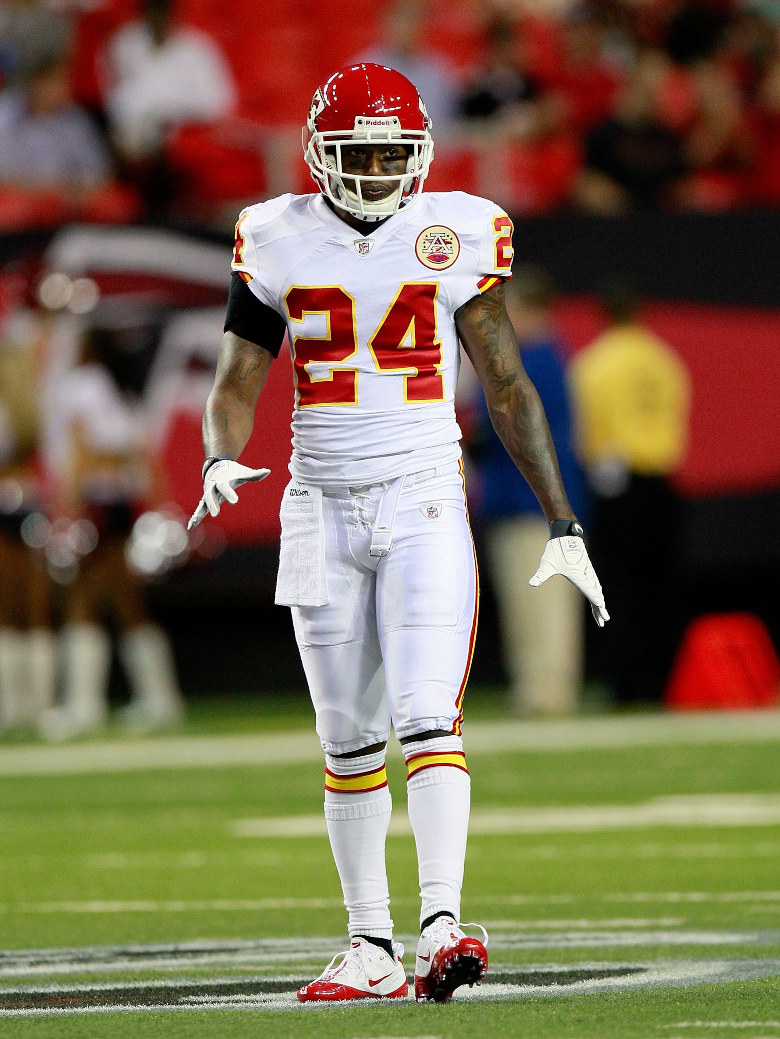 ATLANTA - AUGUST 13:  Brandon Flowers #24 of the Kansas City Chiefs against the Atlanta Falcons at Georgia Dome on August 13, 2010 in Atlanta, Georgia.  (Photo by Kevin C. Cox/Getty Images)