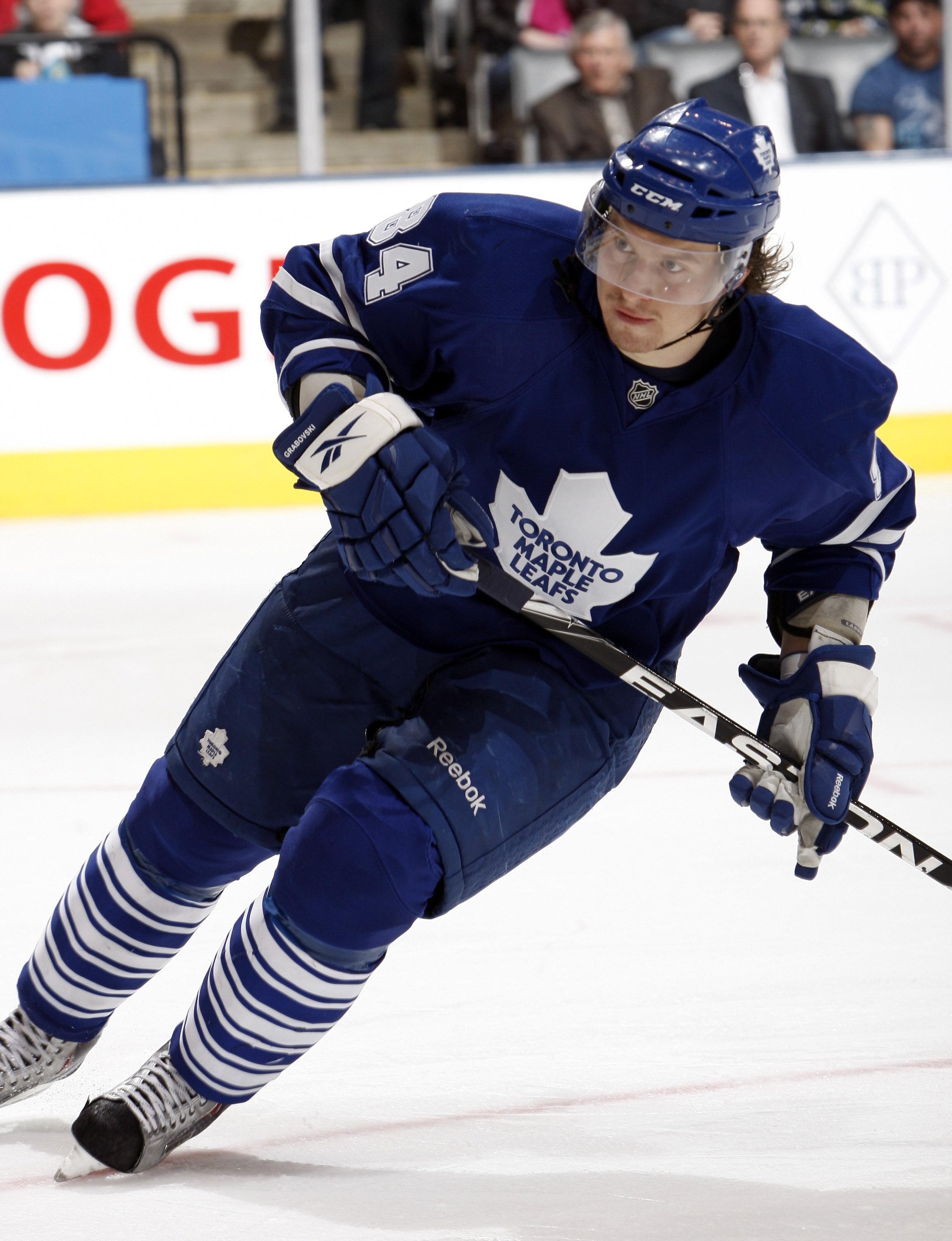 TORONTO - APRIL 6: Mikhail Grabovski #84 of the Toronto Maple Leafs skates up the ice during a NHL game against the Philadelphia Flyers at the Air Canada Centre on April 6, 2010 in Toronto, Ontario, Canada. (Photo by Abelimages/Getty Images)
