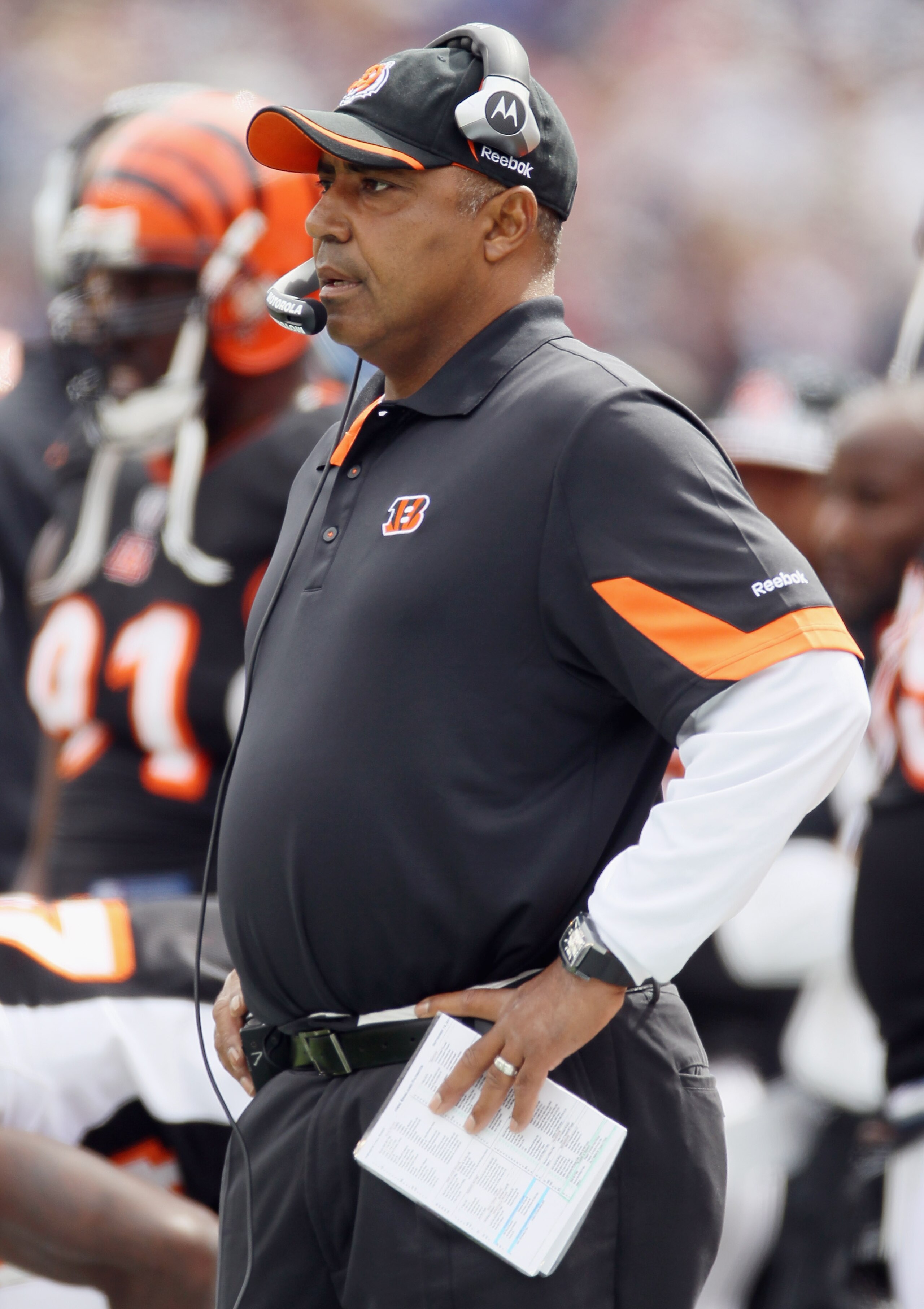 FOXBORO, MA - SEPTEMBER 12:  Head coach Marvin Lewis of the Cincinnati Bengals challenges a touchdown by the New England Patriots during the NFL season opener on September 12, 2010 at Gillette Stadium in Foxboro, Massachusetts.  (Photo by Elsa/Getty Image