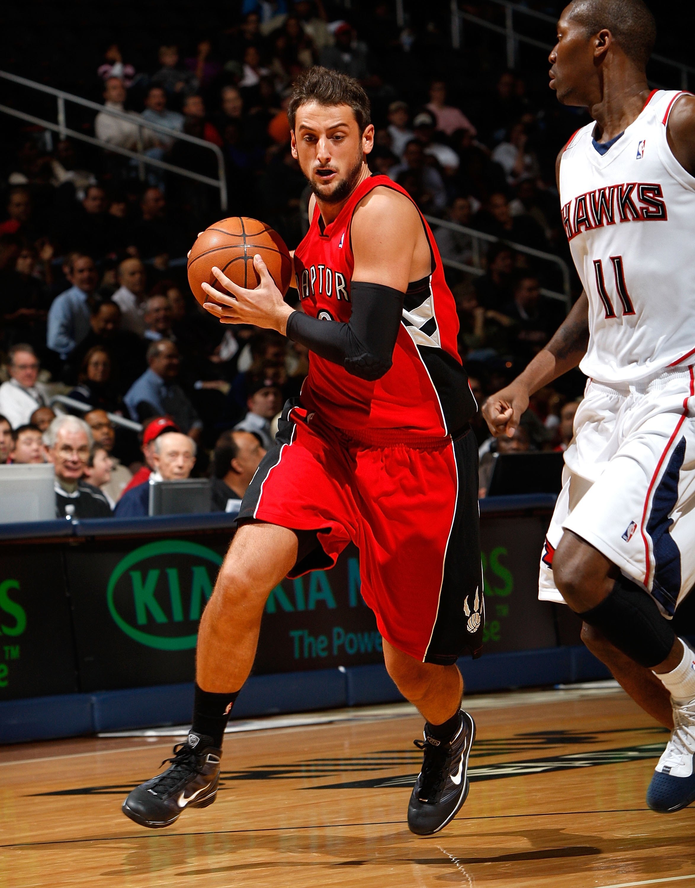 ATLANTA - DECEMBER 02:  Marco Belinelli #0 of the Toronto Raptors against the Atlanta Hawks at Philips Arena on December 2, 2009 in Atlanta, Georgia.  NOTE TO USER: User expressly acknowledges and agrees that, by downloading and/or using this Photograph,