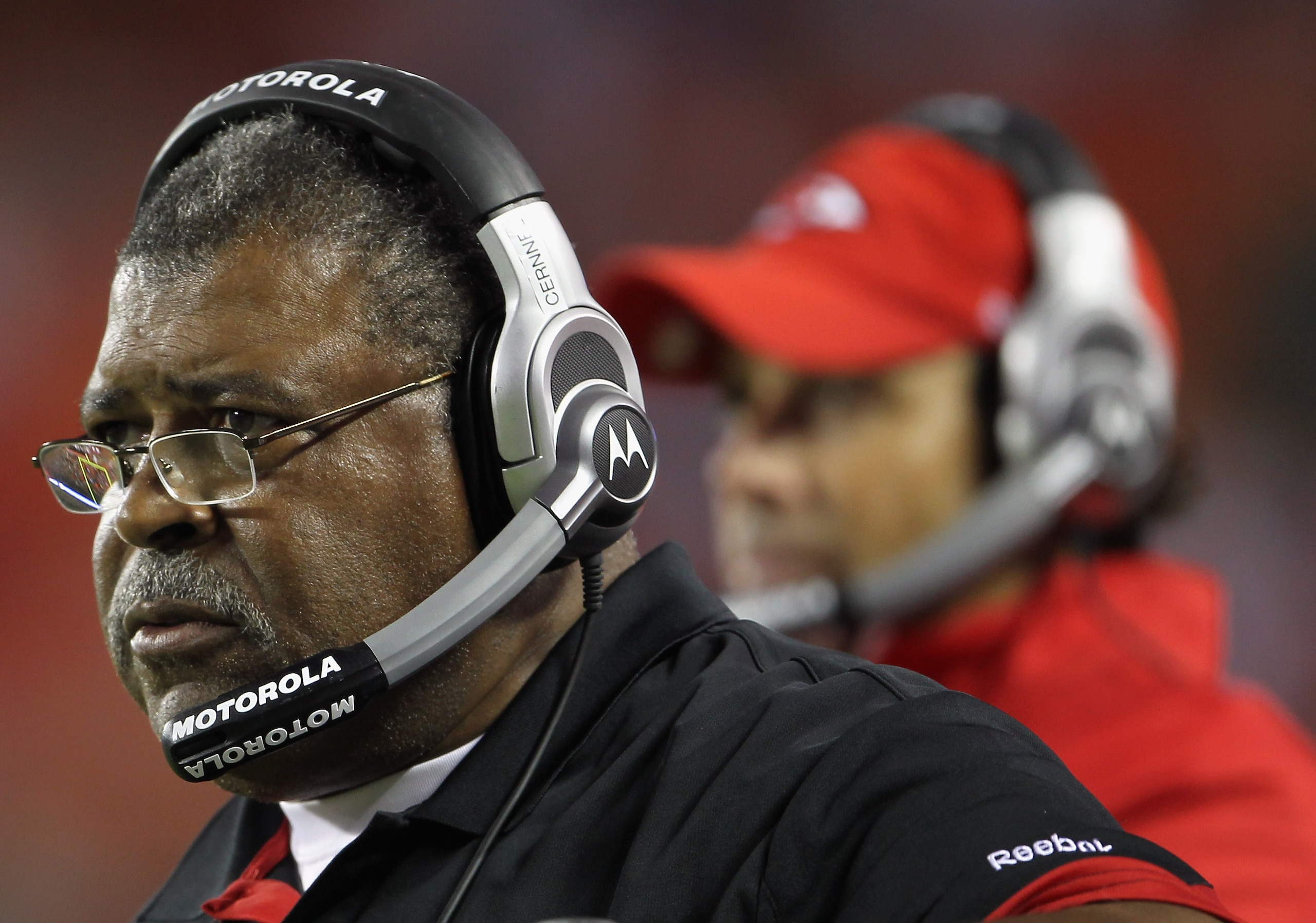 KANSAS CITY, MO - SEPTEMBER 02:  Defensive Coordinator Romeo Crennel of the Kansas City Chiefs looks on from the sidelines alongside head coach Todd Haley during the game against the Green Bay Packers on September 2, 2010 at Arrowhead Stadium in Kansas Ci